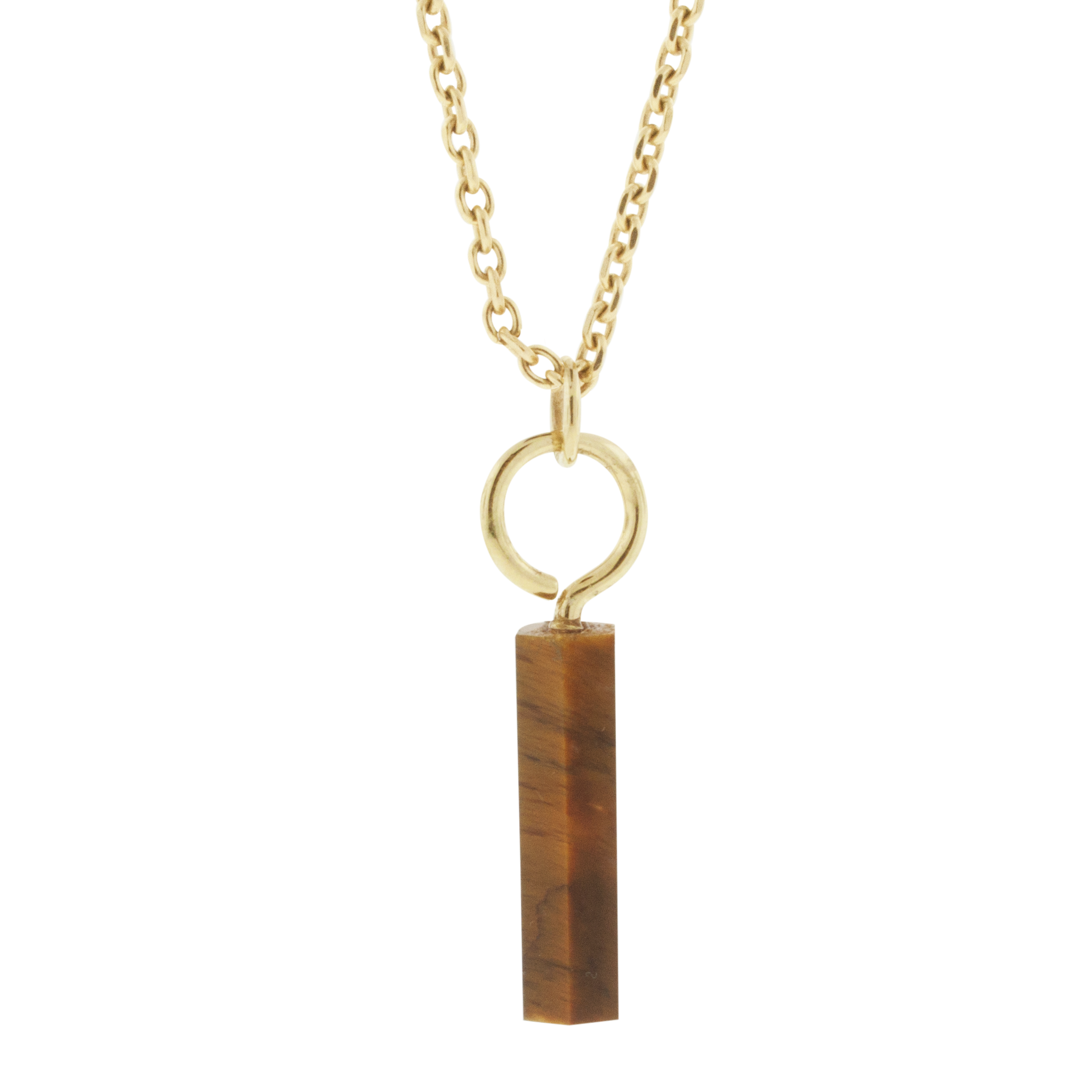LUIS MORAIS 14K Yellow gold small hook eye screw with a tiger's eye gemstone pendant.