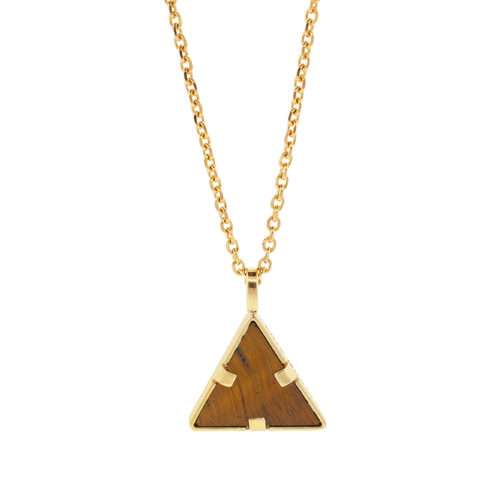 Triangle Tiger's Eye Pendant Necklace with Ruby Baguettes