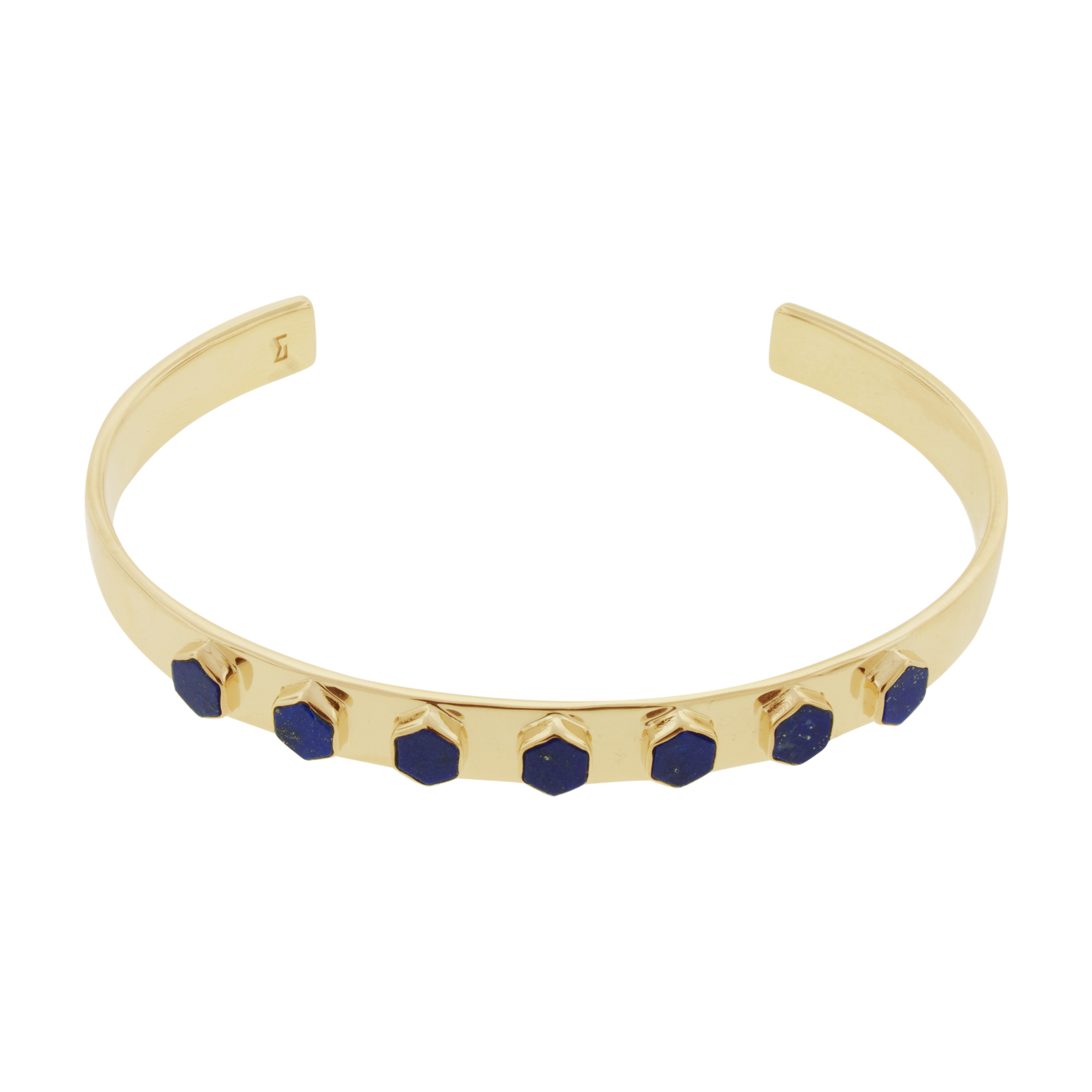 LUIS MORAIS 14K gold lego cuff with flat hexagon Lapis gemstones. *If you require a size that is not available in the options provided, please indicate your preferred size in the designated text box during checkout.