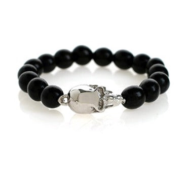 Large 14k White Gold Skull on Ebony Wood Beads