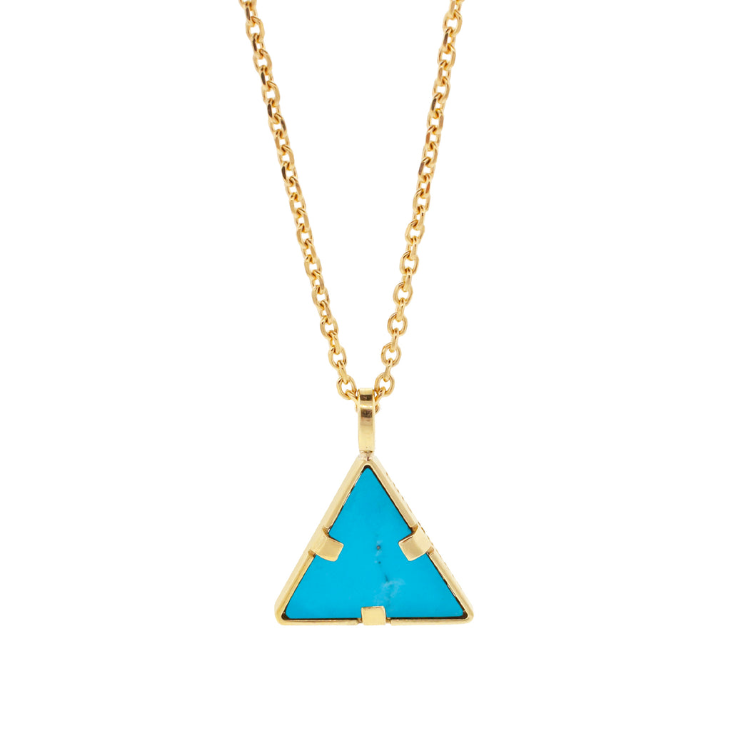 Turquoise Triangle Pendant Necklace with Diamond Baguettes