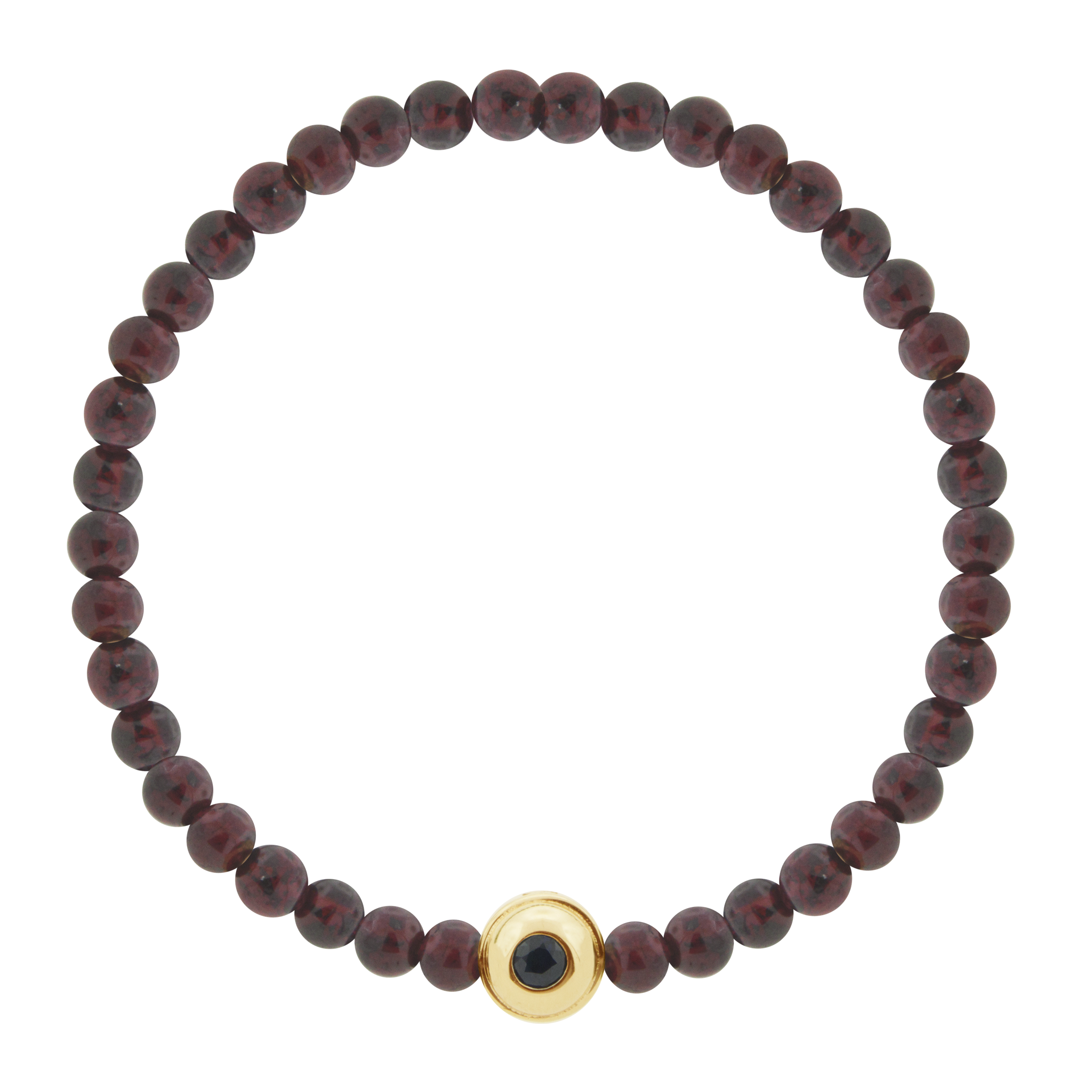 LUIS MORAIS 14k yellow gold collar with Labradorite cabochon one side and a black diamond on the reverse, on a Garnet beaded bracelet. *If you require a size that is not available in the options provided, please indicate your preferred size in the designated text box during checkout.
