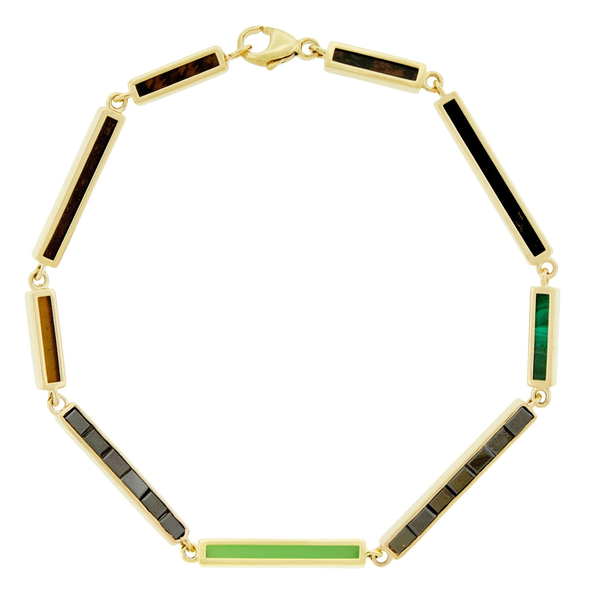 Black Diamond and Gemstone Gold Bar Link Bracelet