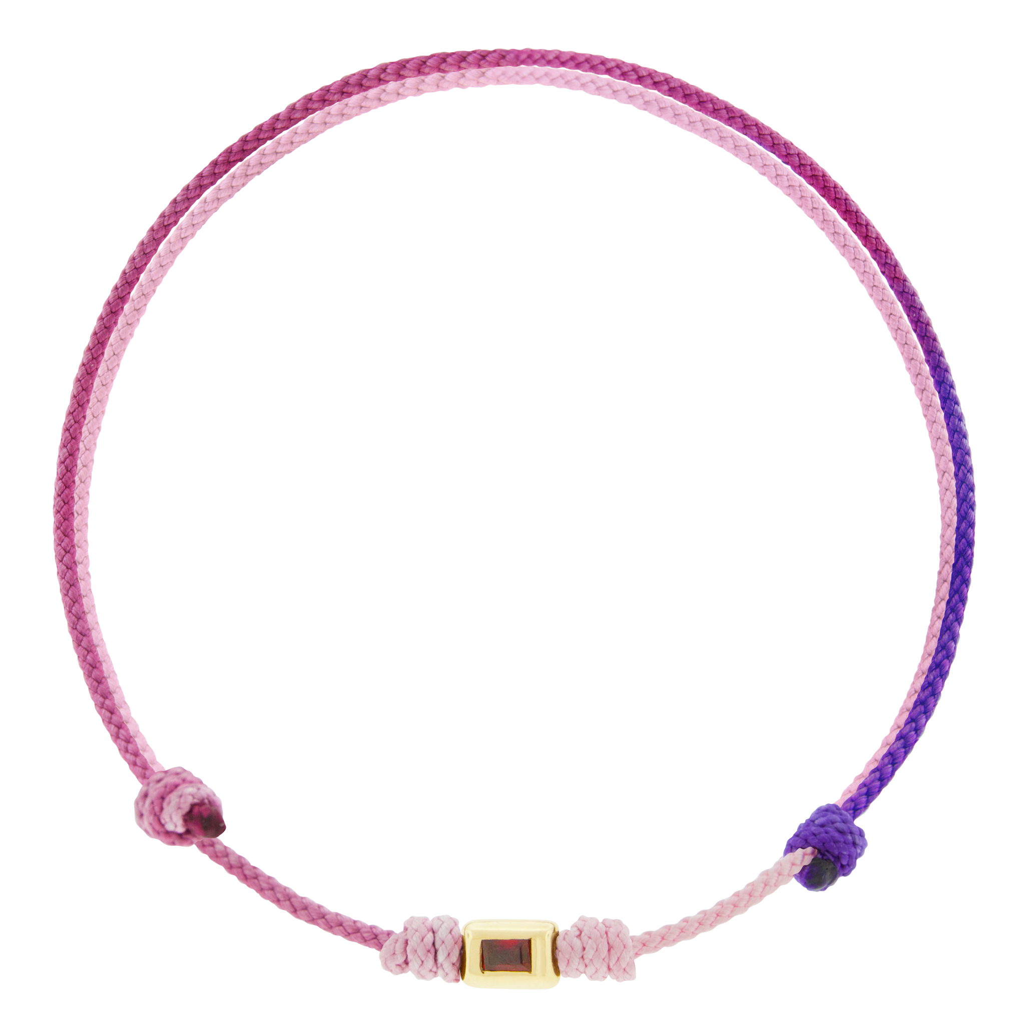 LUIS MORAIS 14k yellow gold small ingot with a Ruby baguette on an adjustable cord bracelet.