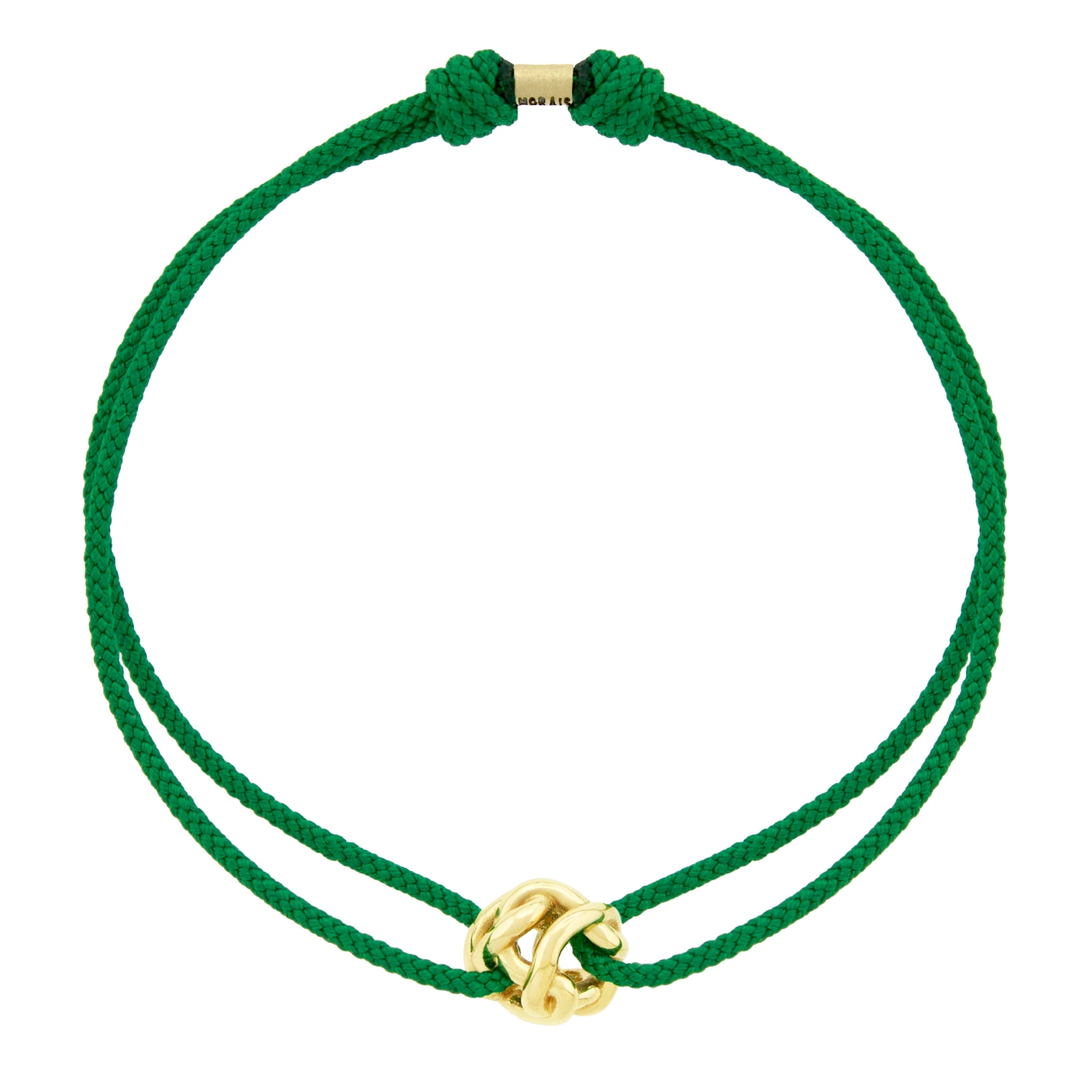 Gold Knot Ball on Evergreen Cord Bracelet