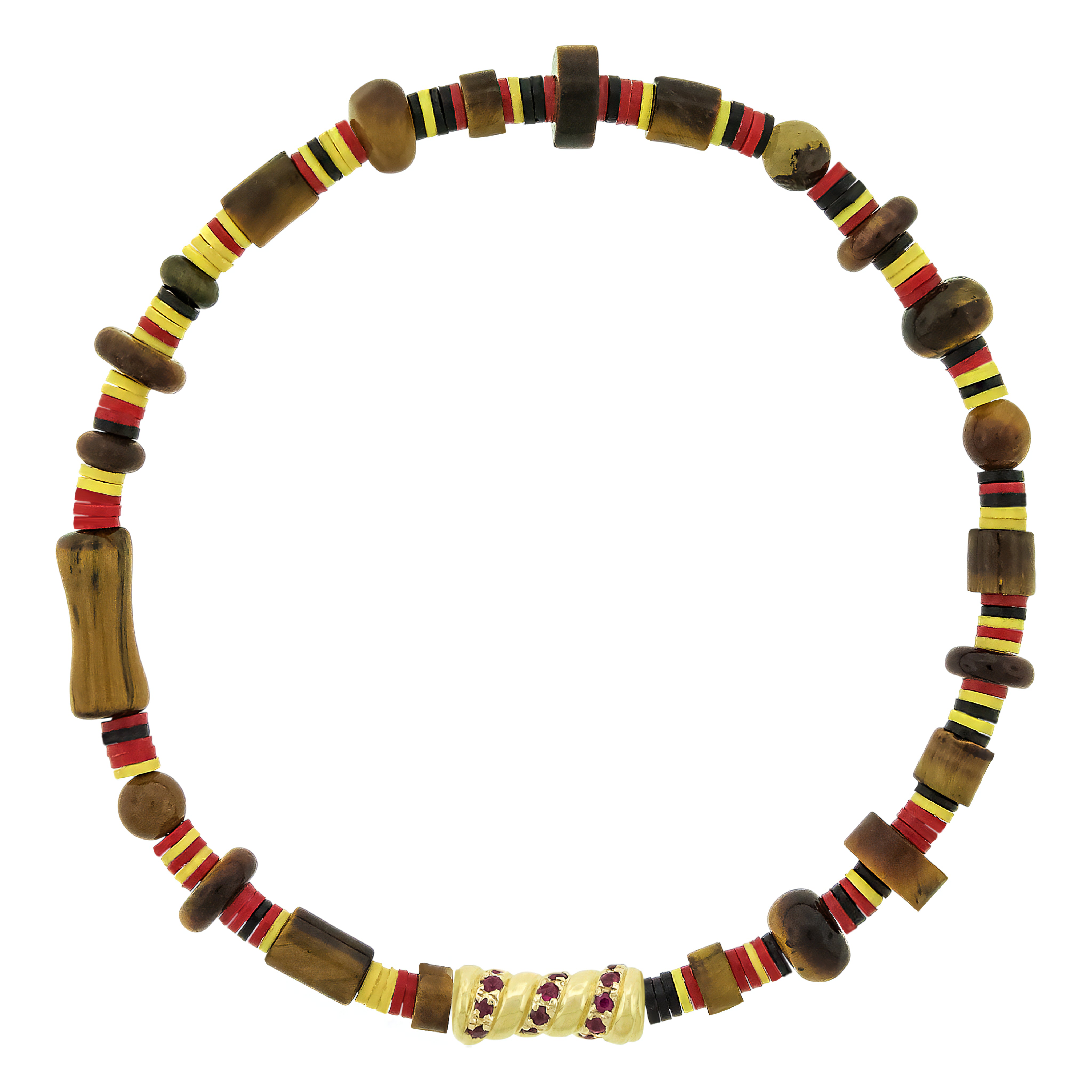 Ruby Swirl Bamboo on Tiger's Eye Bead Bracelet