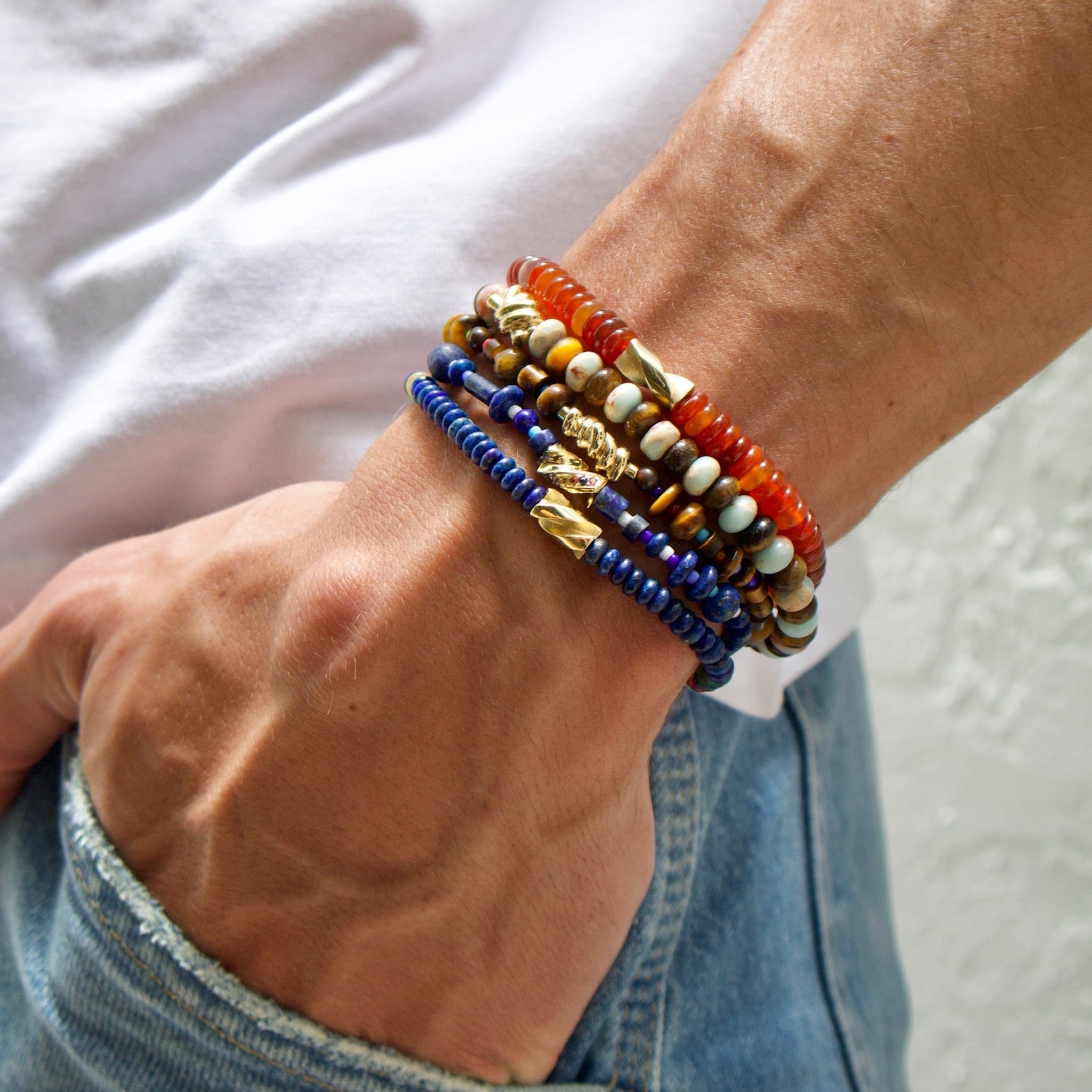 Rainbow Sapphire Drill Bit Lapis Bead Bracelet
