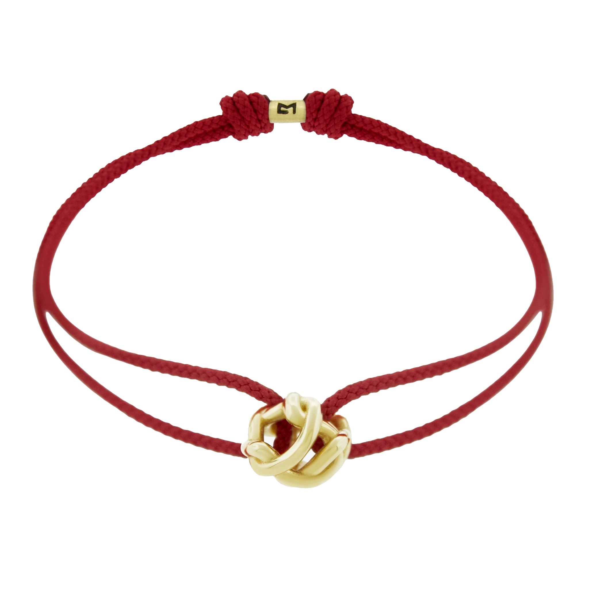 LUIS MORAIS 14k yellow gold knot ball on an adjustable cord bracelet.