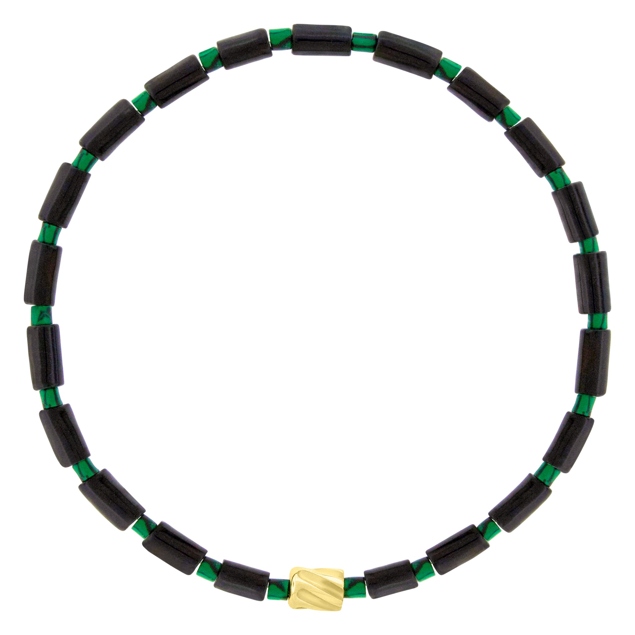 LUIS MORAIS 14k yellow gold small extended drill on a gemstone and glass bead bracelet.