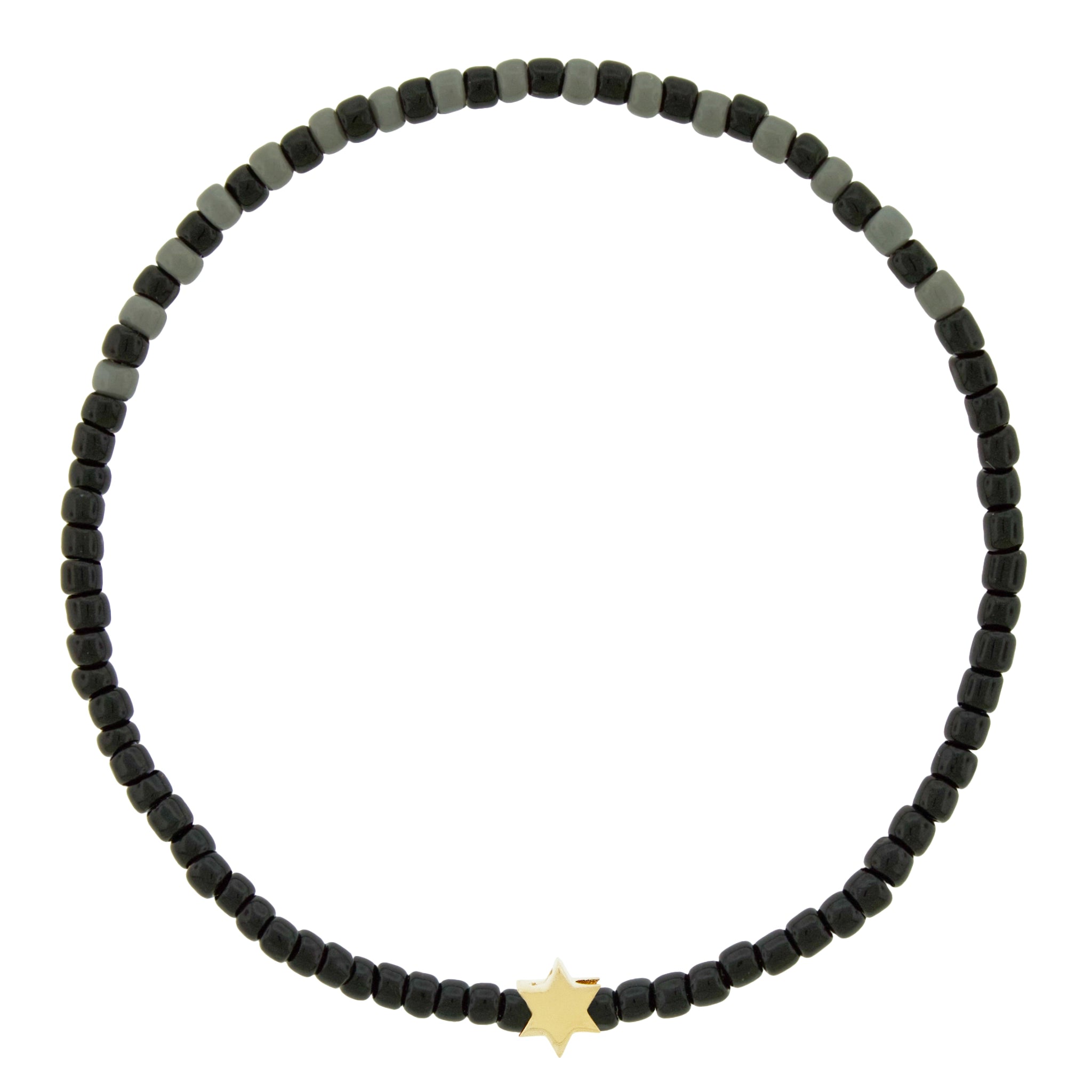 LUIS MORAIS 14k yellow gold mini symbol on a glass beaded bracelet.