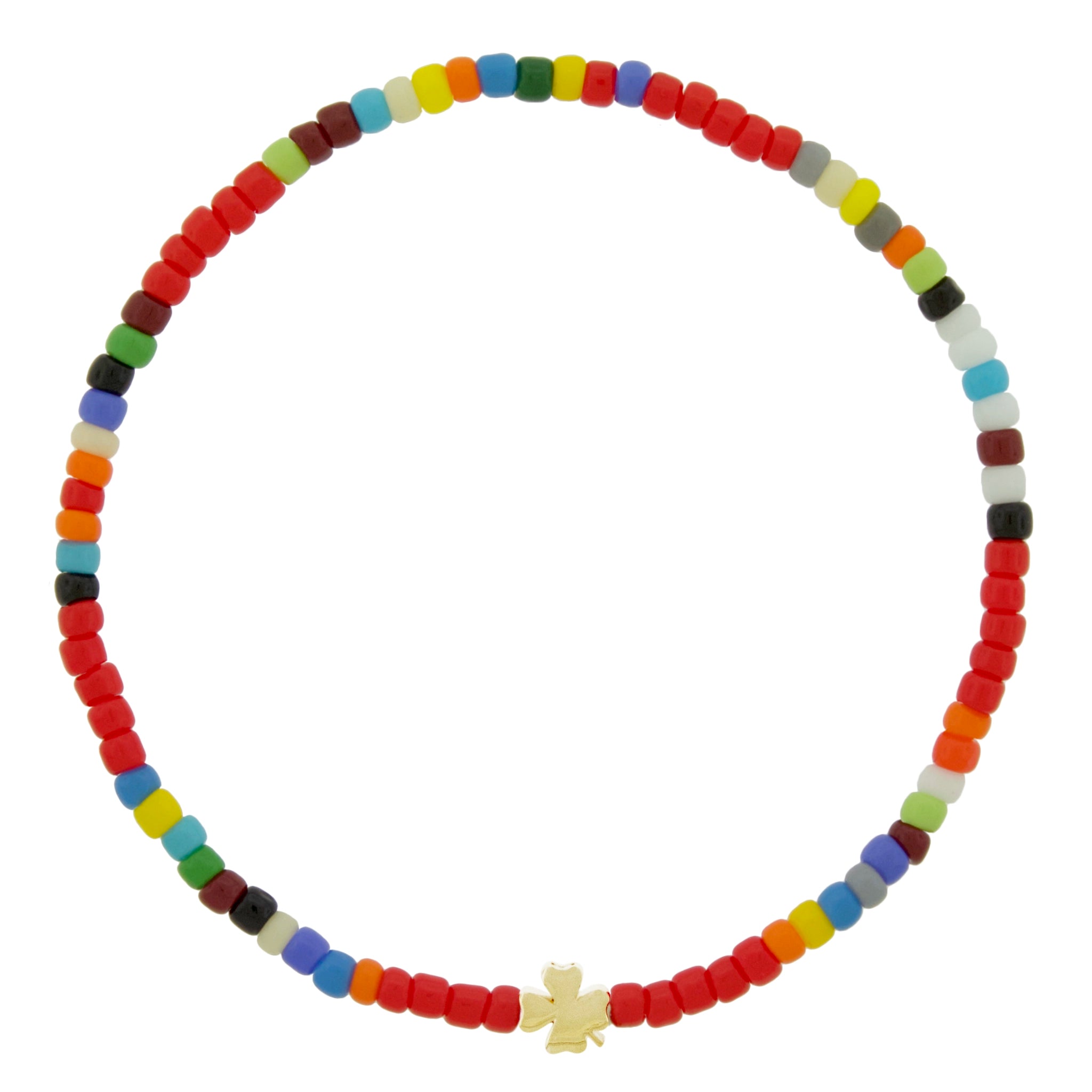 LUIS MORAIS 14k yellow gold mini symbol on a glass beaded bracelet.