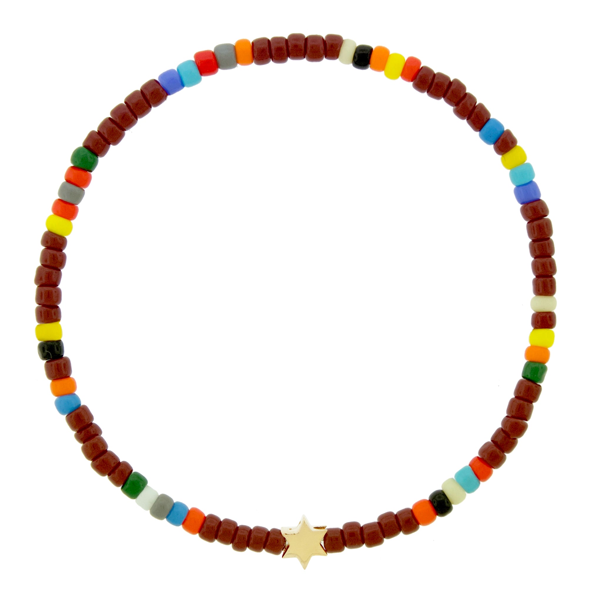 LUIS MORAIS 14k yellow gold mini symbol on a glass beaded bracelet.