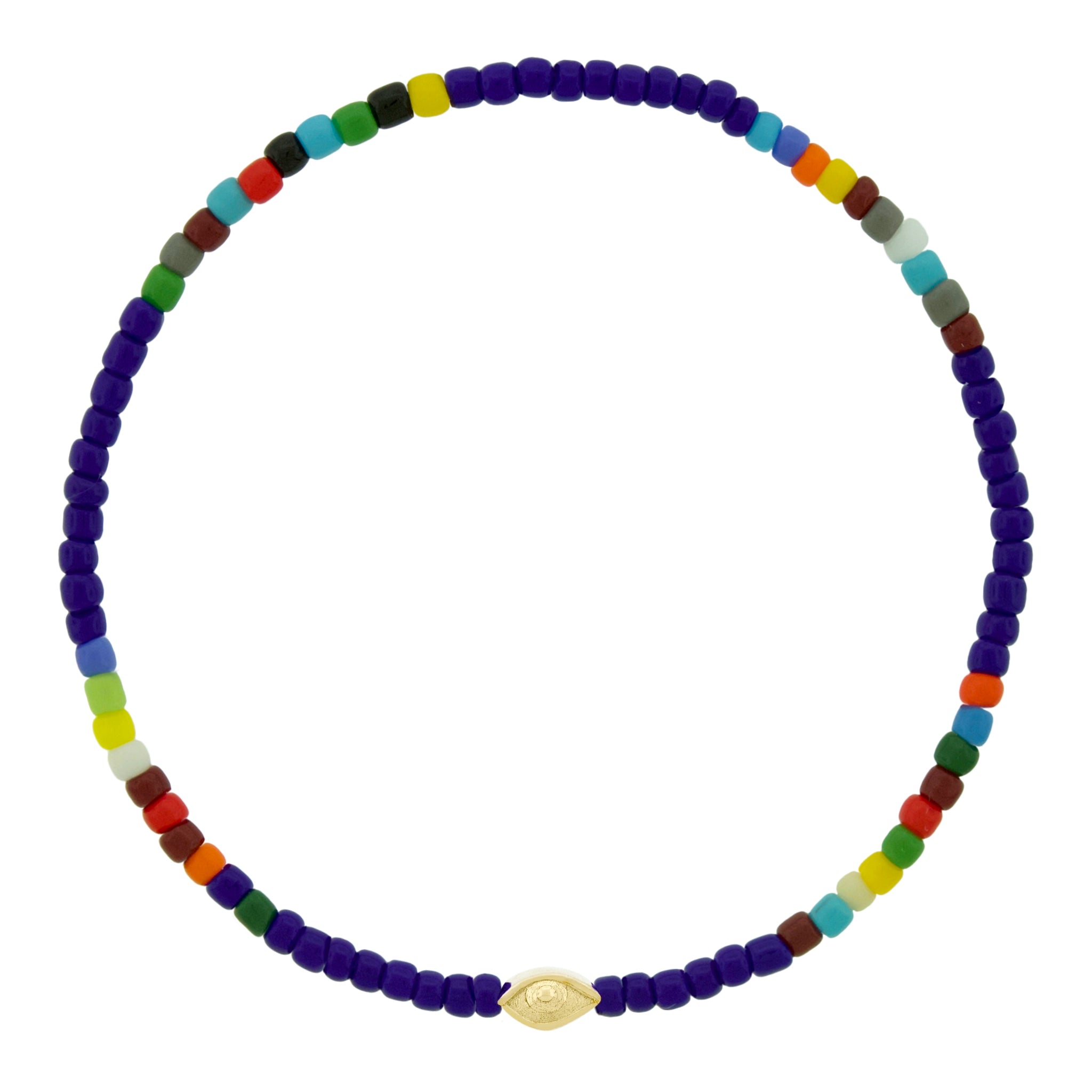 LUIS MORAIS 14k yellow gold mini symbol on a glass beaded bracelet.