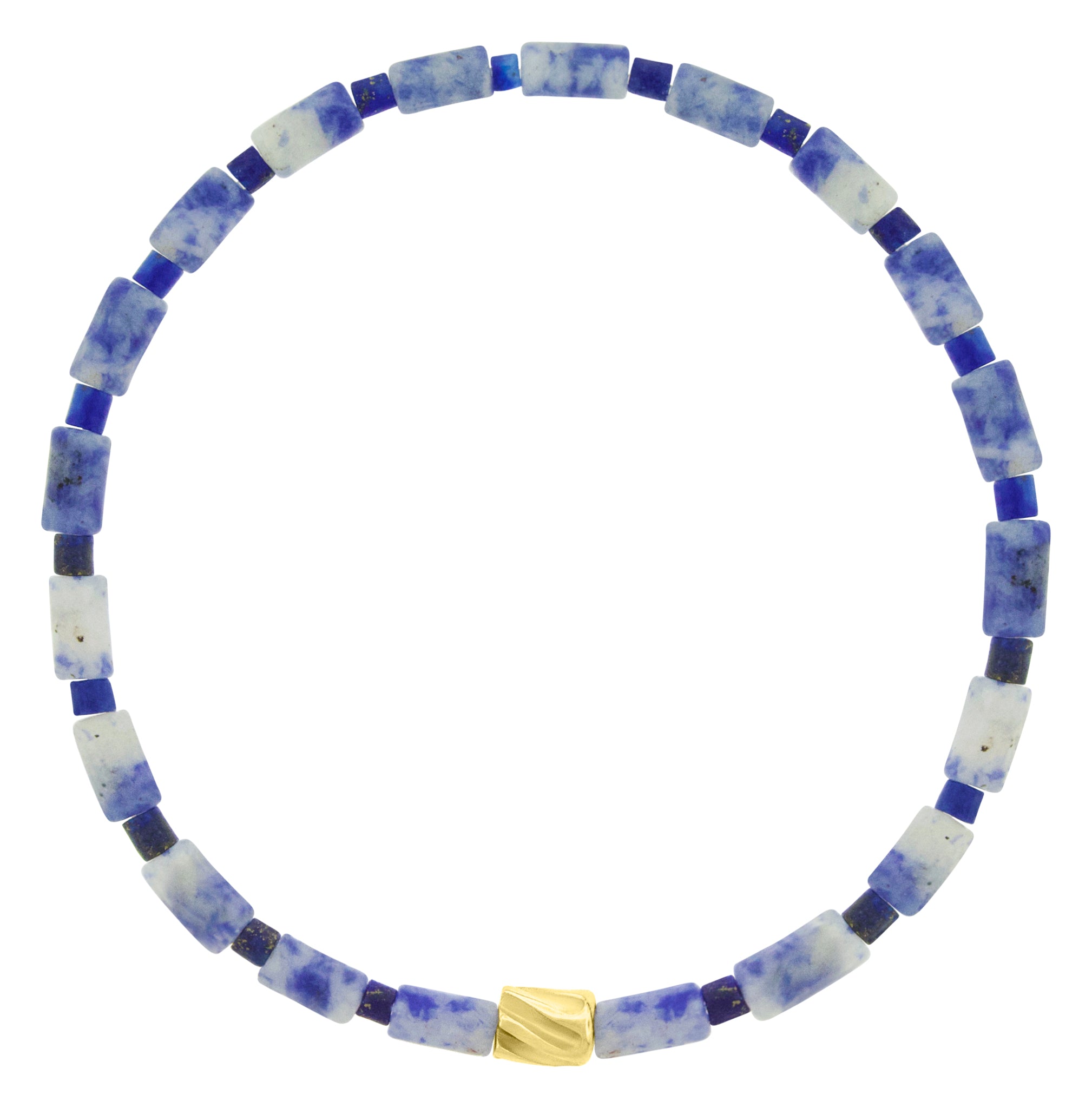 LUIS MORAIS 14k yellow gold small extended drill on a gemstone and glass bead bracelet.