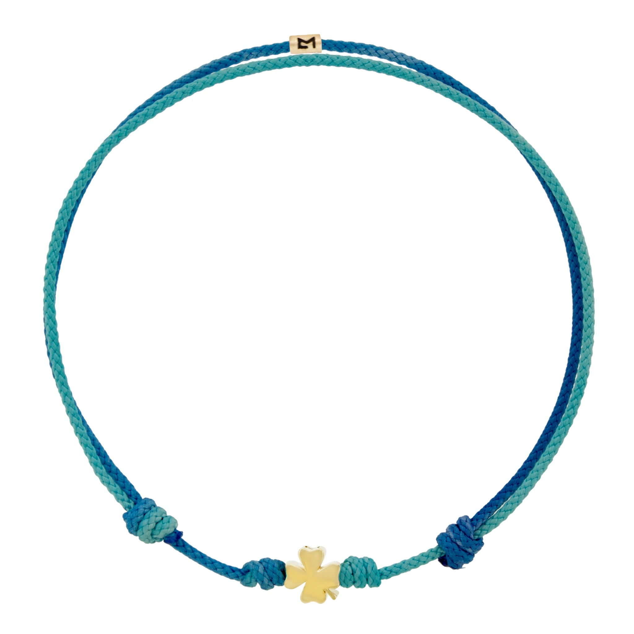 LUIS MORAIS 14k yellow gold mini symbol on an adjustable cord bracelet.