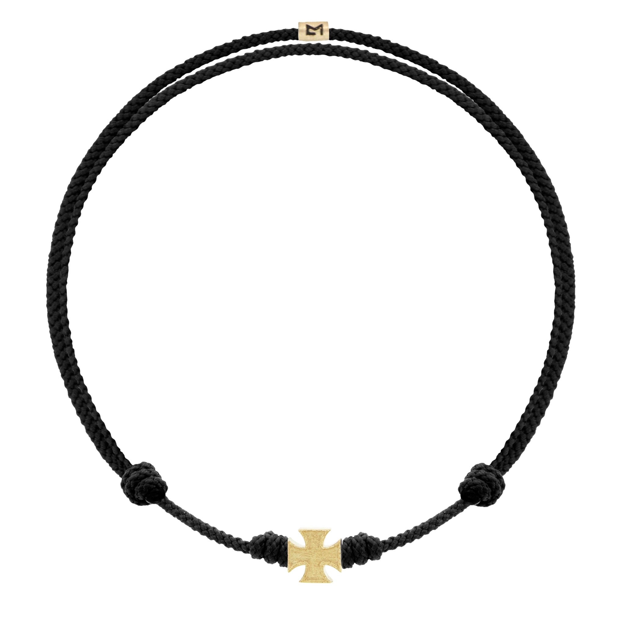 LUIS MORAIS 14k yellow gold Maltese cross on an adjustable cord bracelet.