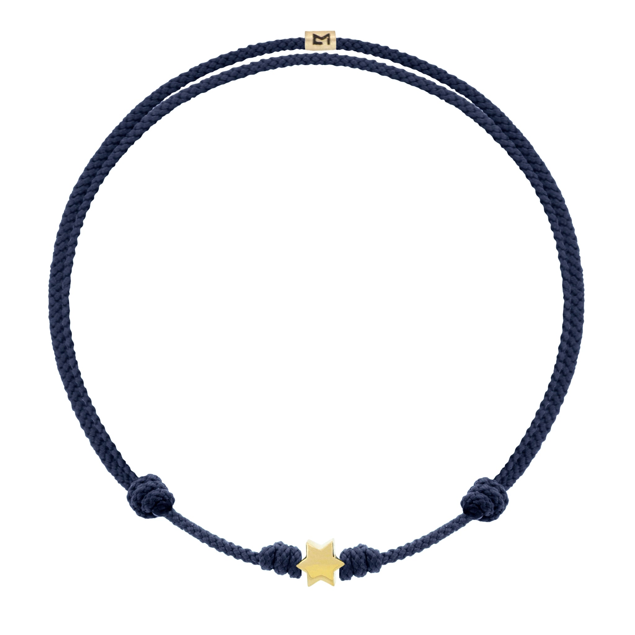 LUIS MORAIS 14k yellow gold mini symbol on an adjustable cord bracelet.