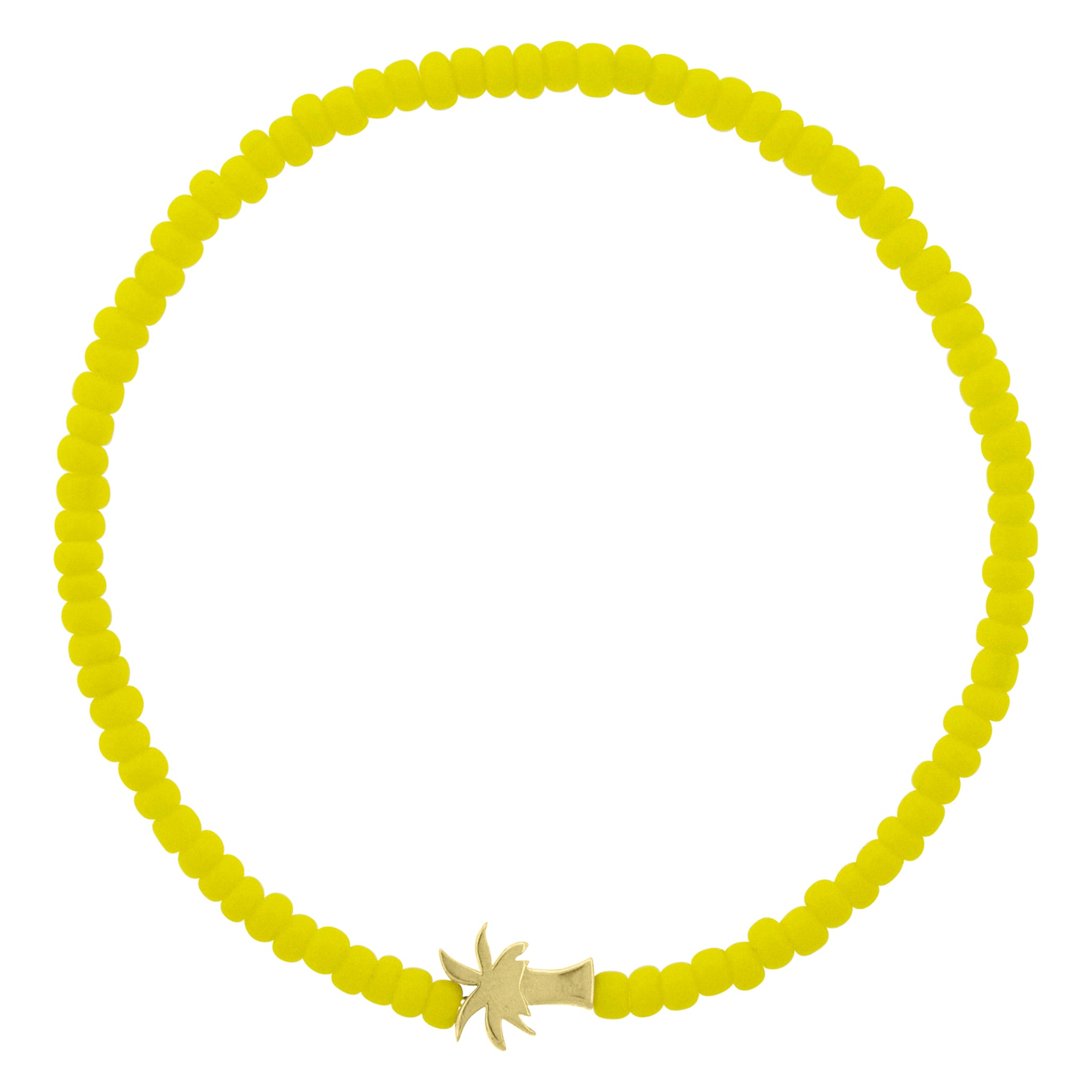 LUIS MORAIS 14k yellow gold mini symbol on a glass beaded bracelet.