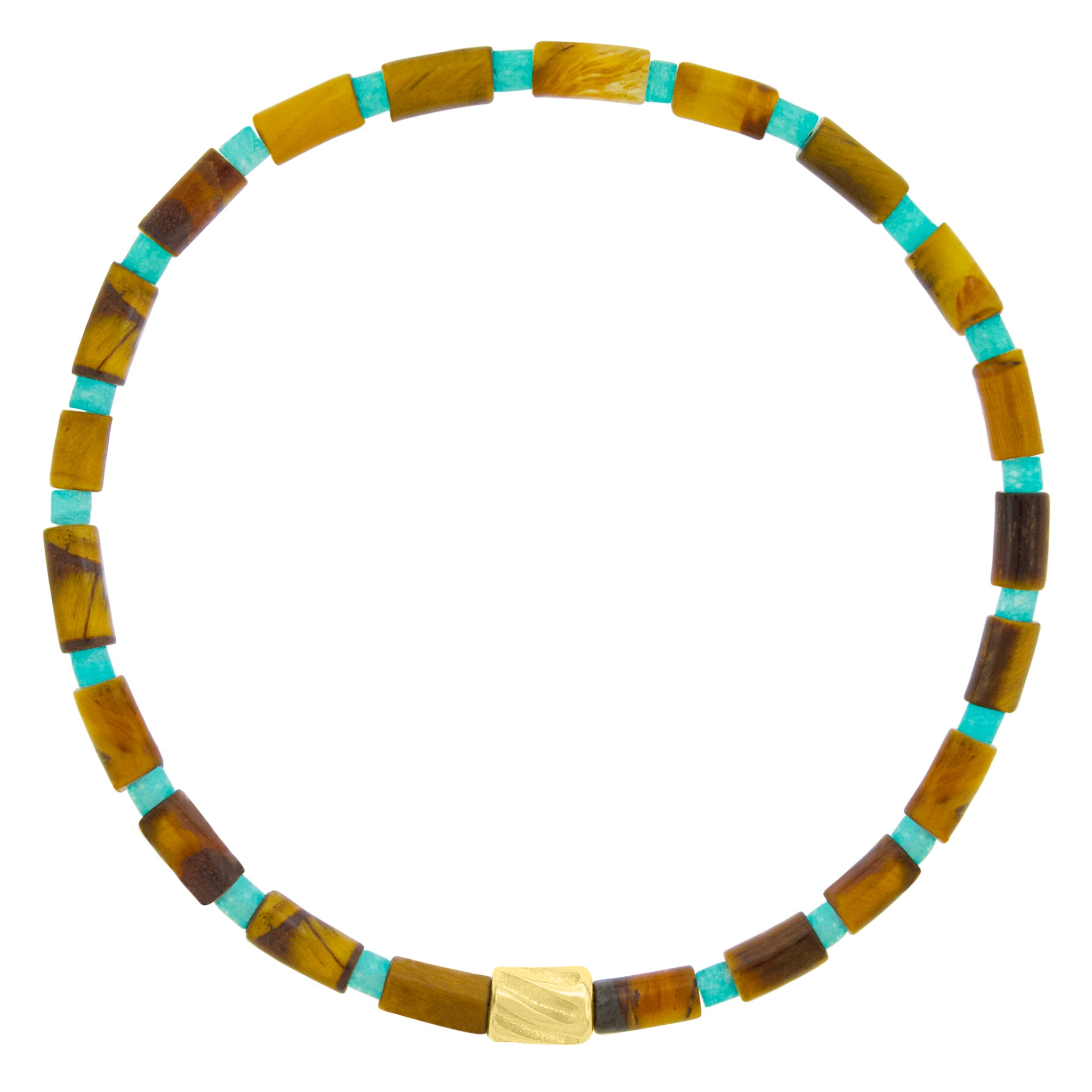 LUIS MORAIS 14k yellow gold small extended drill on a gemstone and glass bead bracelet.
