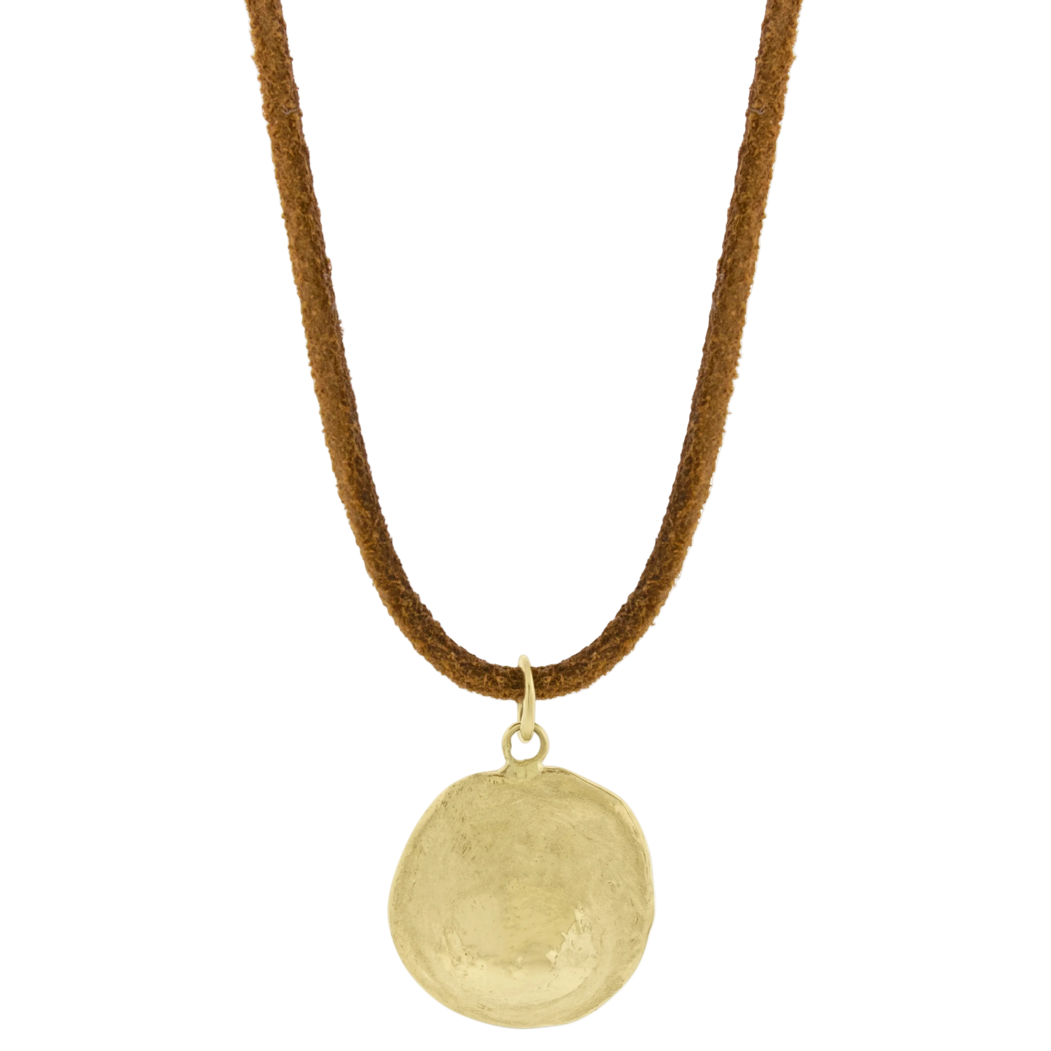 LUIS MORAIS 14k yellow pendant coin medallion pendant with relief symbol. Leather cord necklace sold separately.