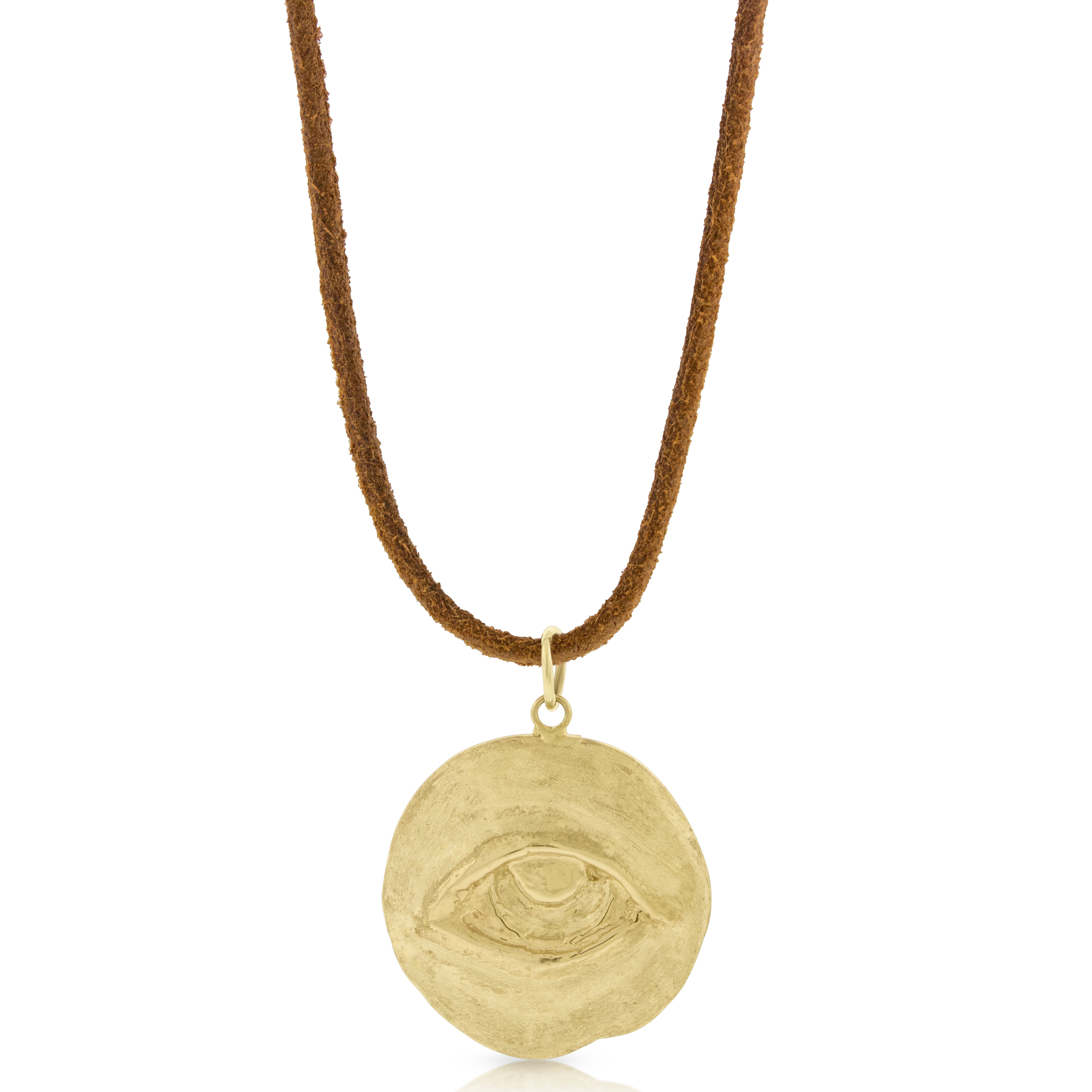 LUIS MORAIS 14k yellow pendant coin medallion pendant with relief symbol. Leather cord necklace sold separately.