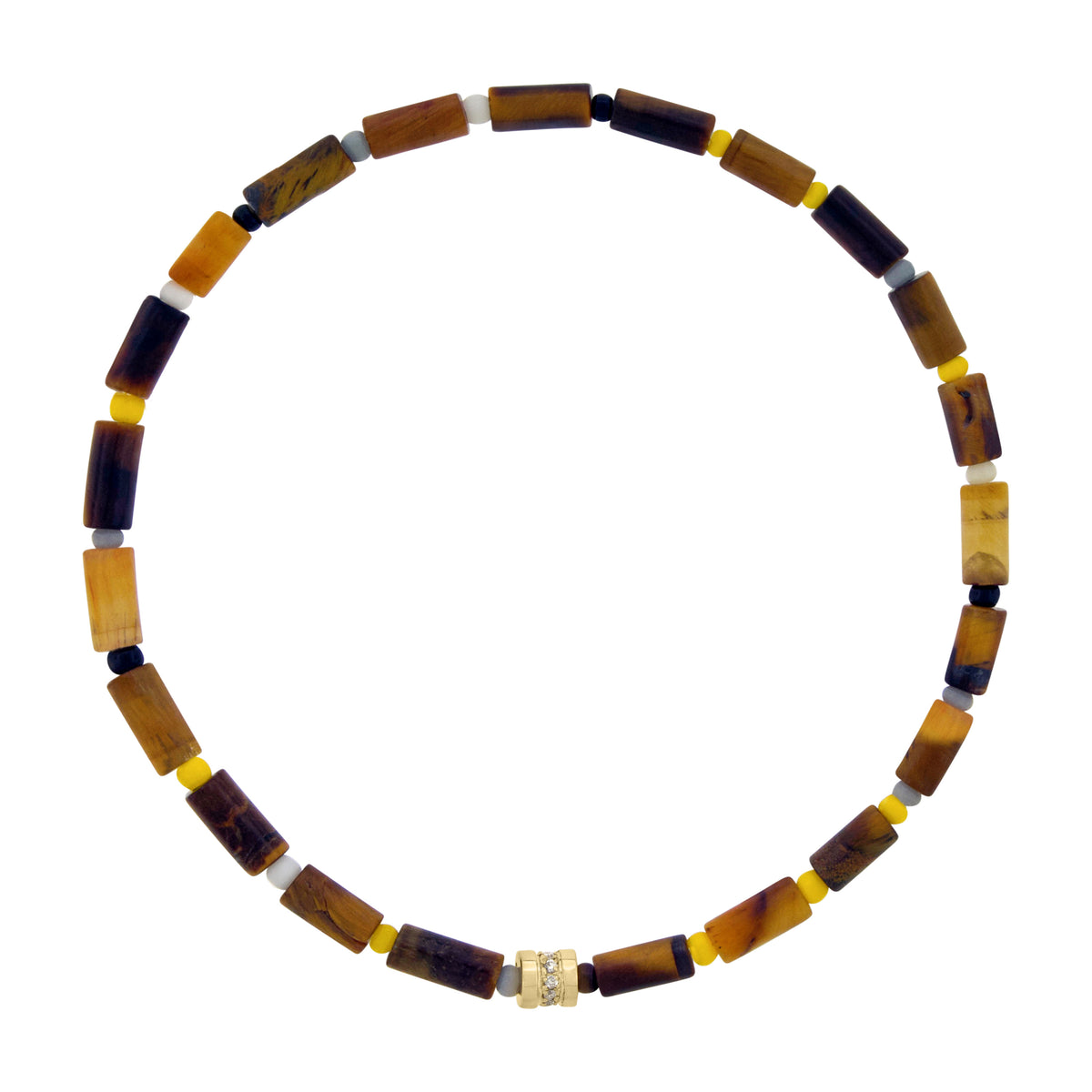 LUIS MORAIS 14K yellow gold short roll with a line of white diamond on a gemstone beaded bracelet. A versatile piece that pairs easily with other styles and is ideal for adding to your stack.