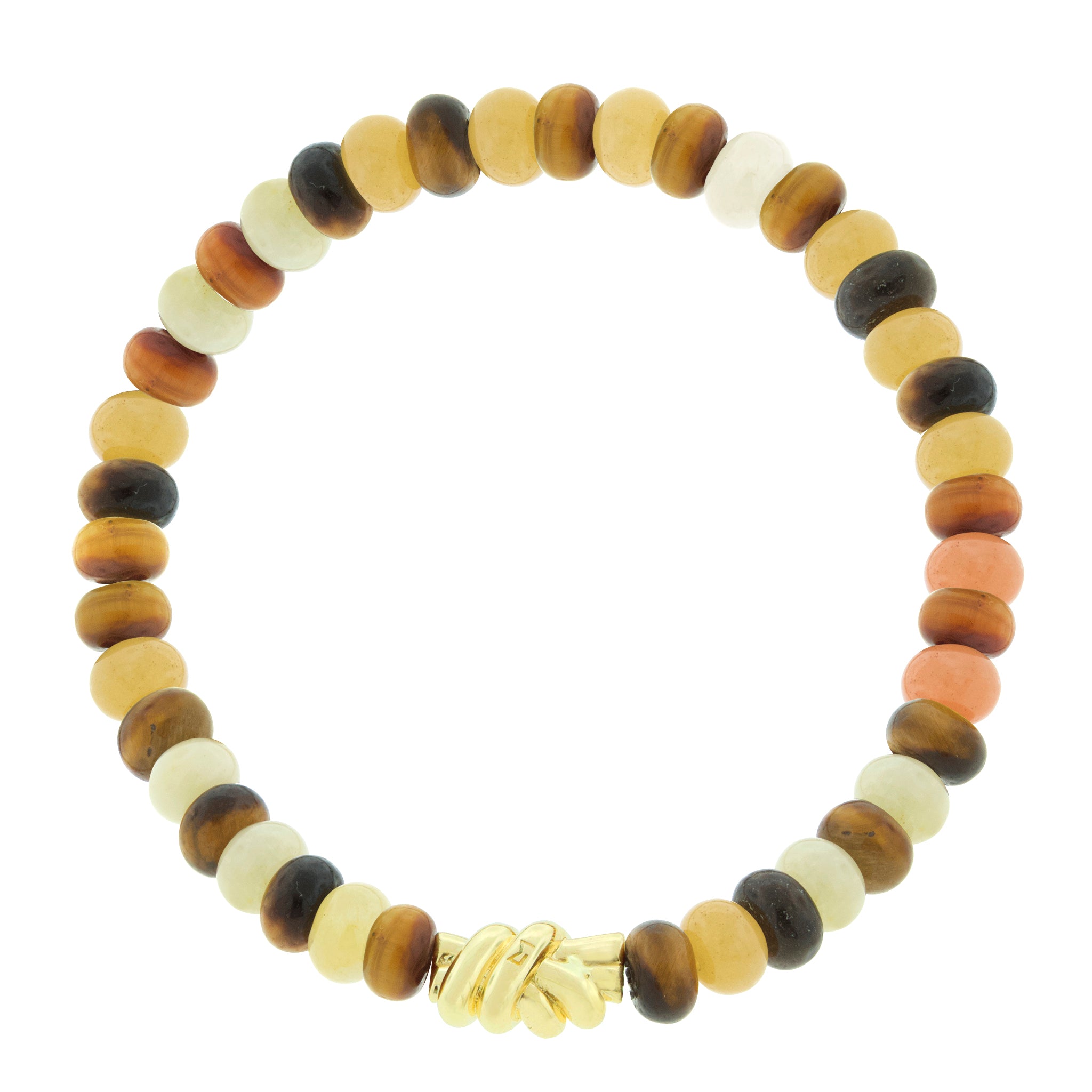 <p> <span style="font-size: 0.875rem;">LUIS MORAIS 14k yellow gold double knot on a gemstone beaded bracelet.</span></p> <ul> <li></li> </ul>