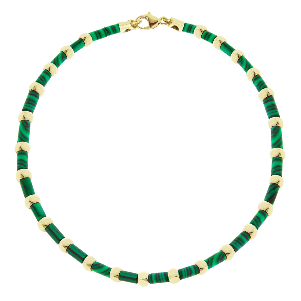 LUIS MORAIS gemstone and glass beaded bracelet with six 14k yellow gold mini Tetras and lobster clasp closure.