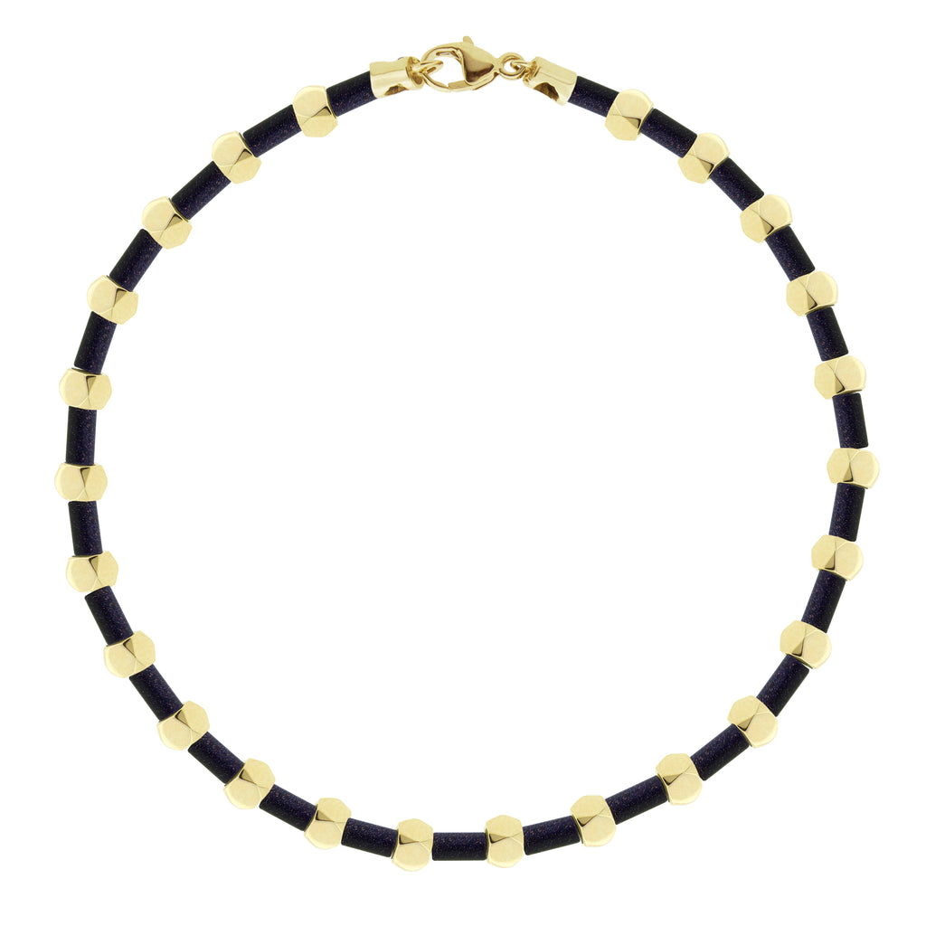 LUIS MORAIS gemstone and glass beaded bracelet with six 14k yellow gold mini Tetras and lobster clasp closure.