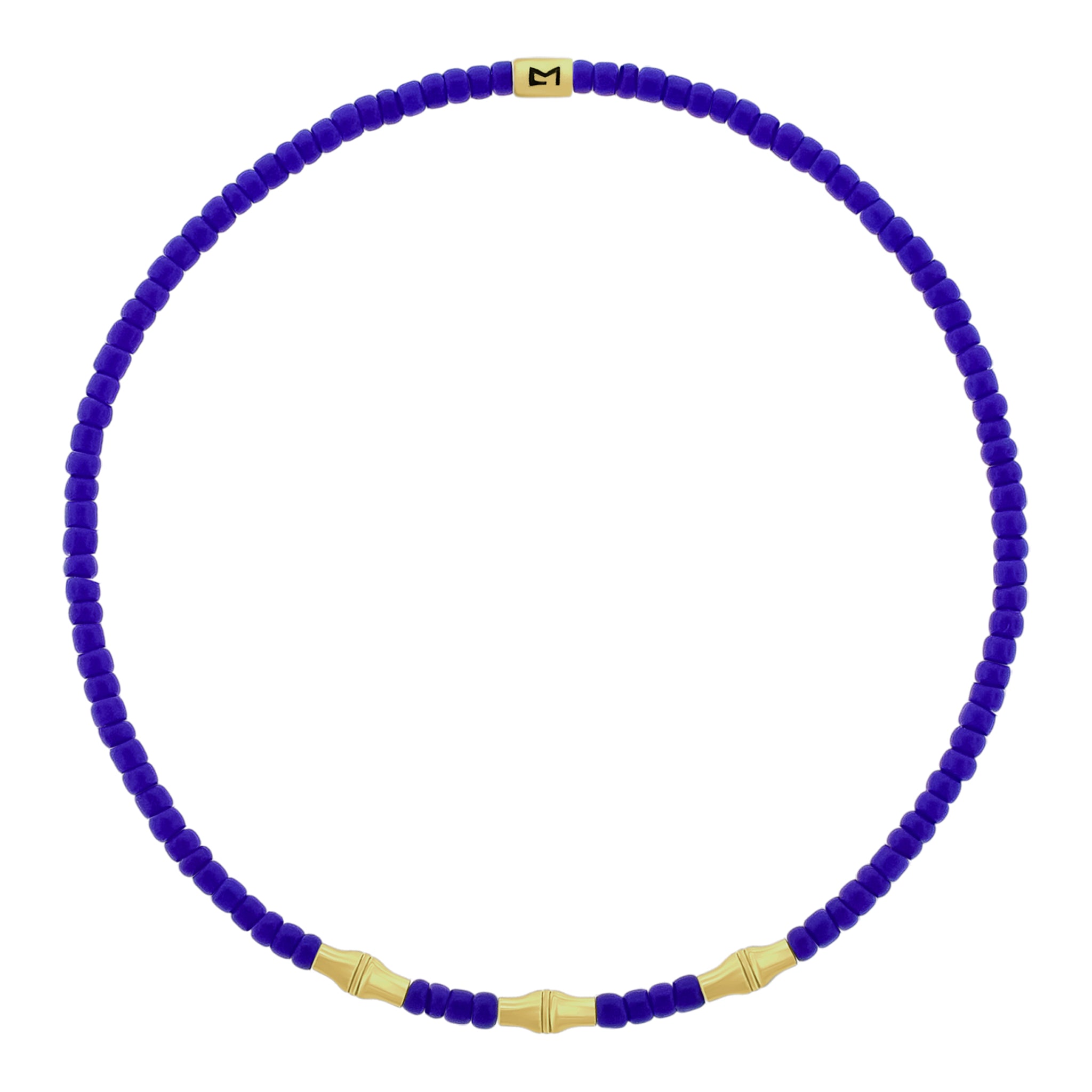 Mini Canister Bamboo Tubes on Blue Glass Bead Bracelet