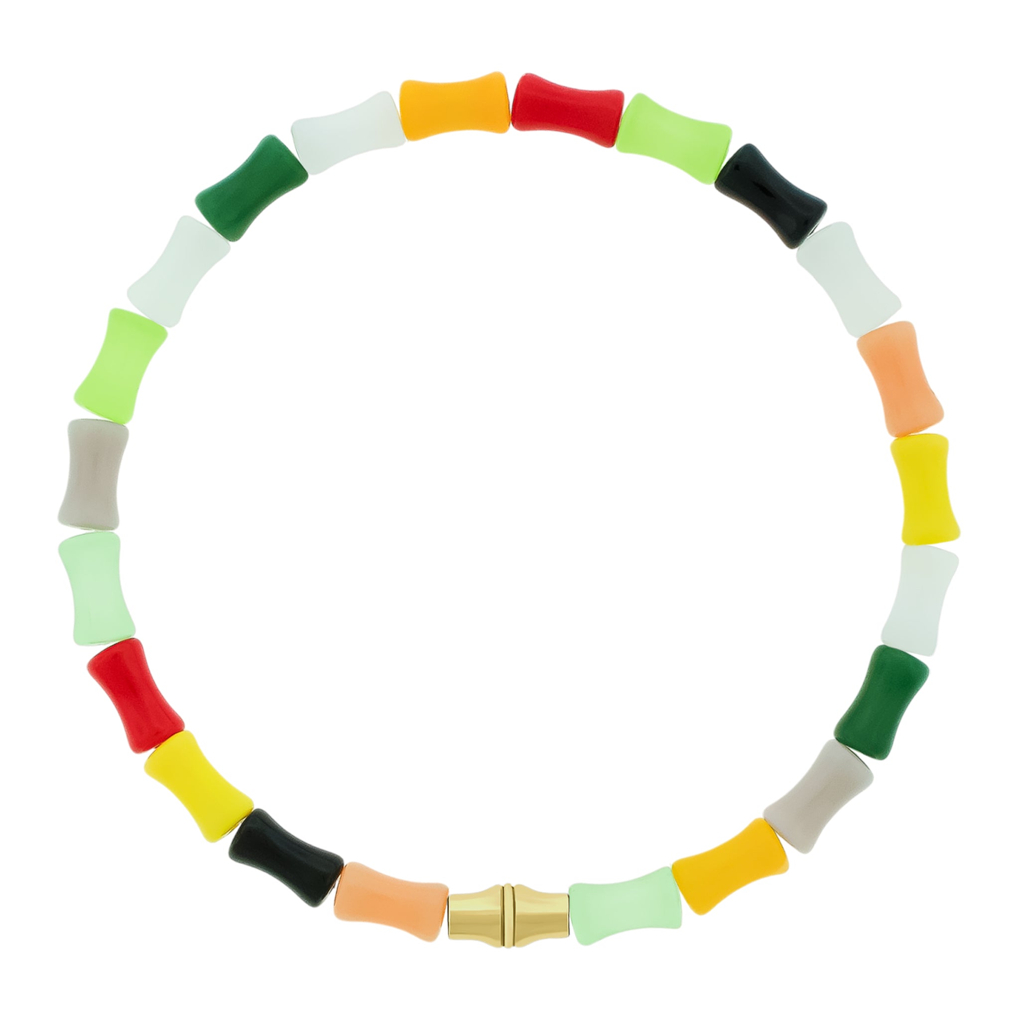 Canister Bamboo Tube on Multicolor Glass Bead Bracelet