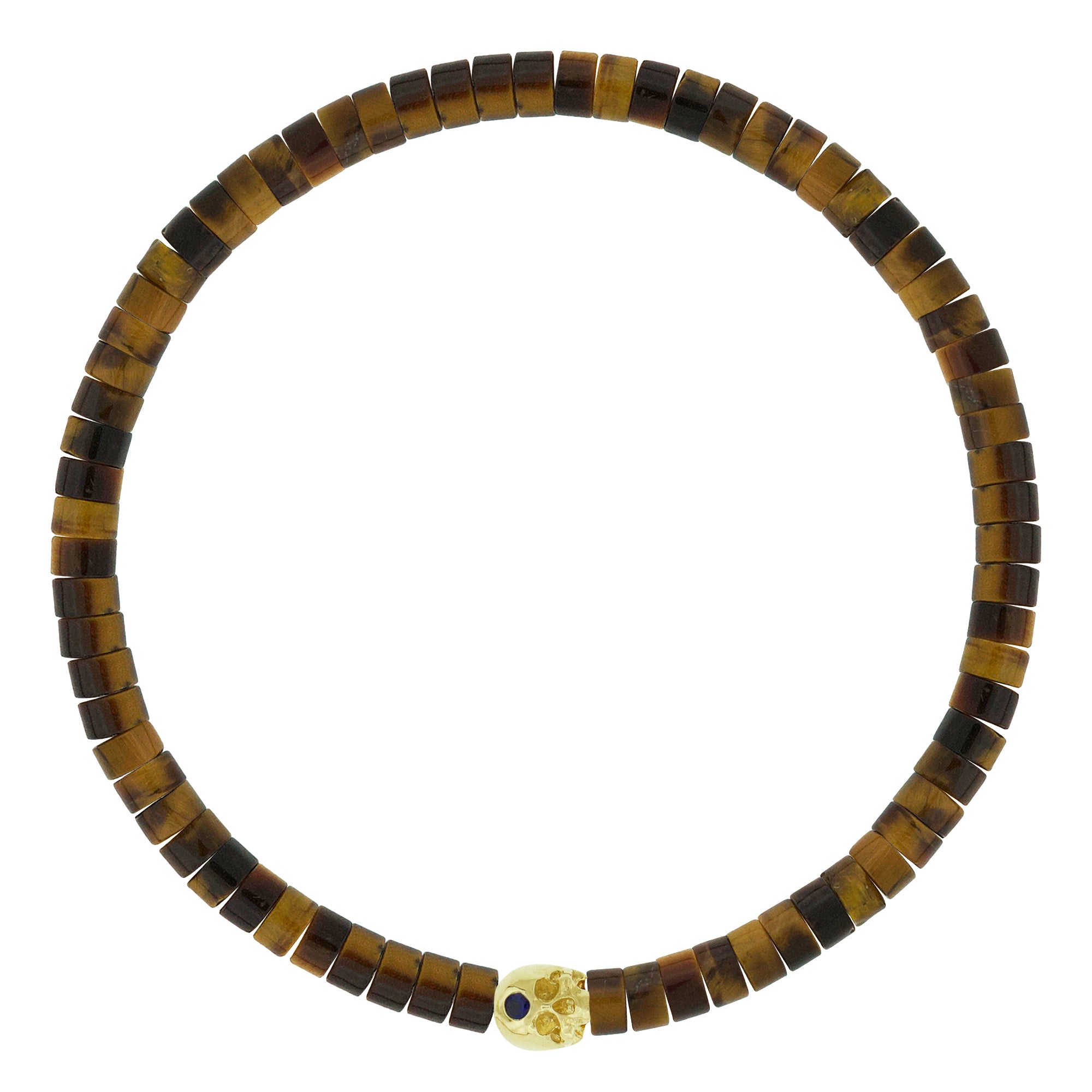 LUIS MORAIS 14k yellow gold half-skull with a black diamond on a gemstone beaded bracelet. T