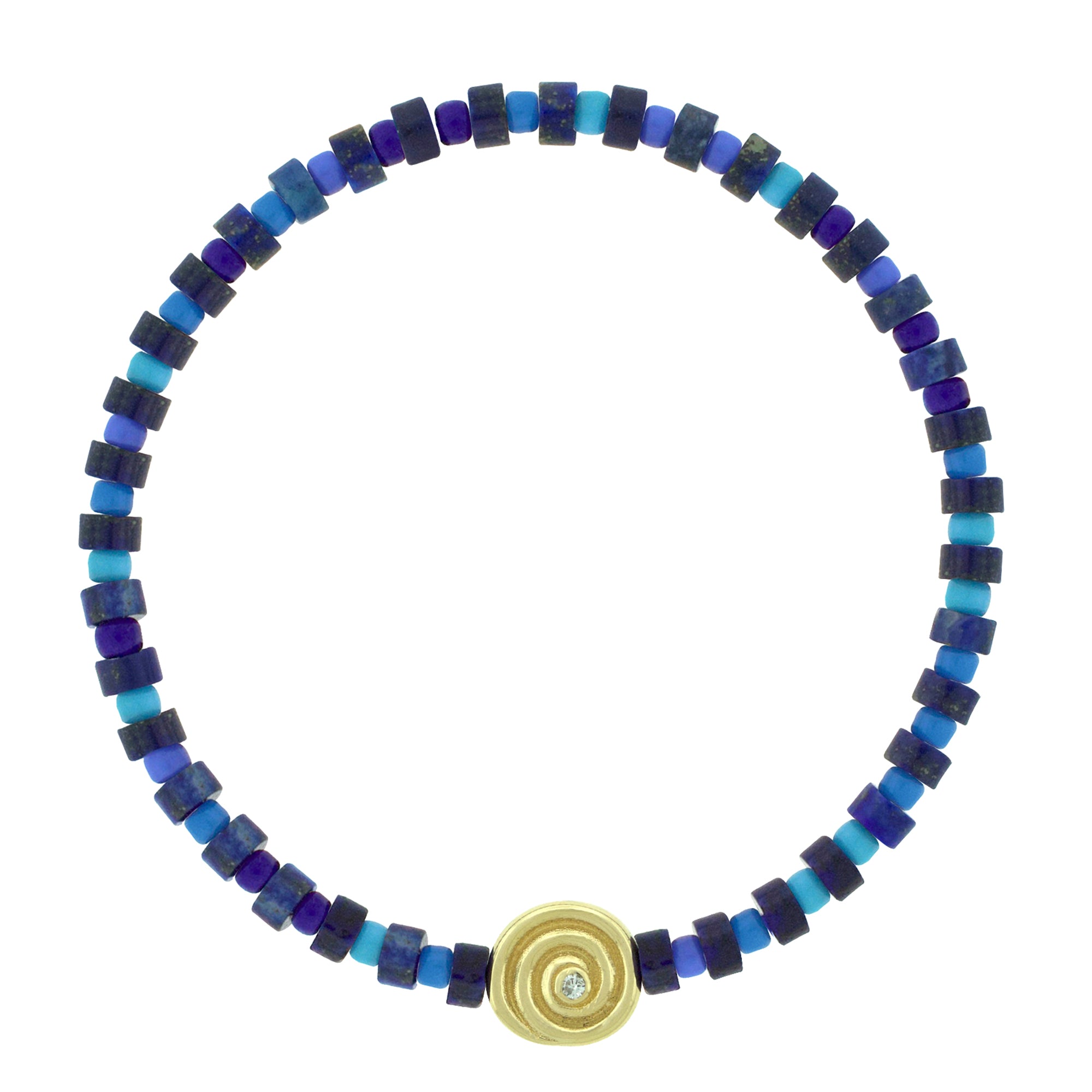 White Diamond Spiral on Lapis Beaded Bracelet