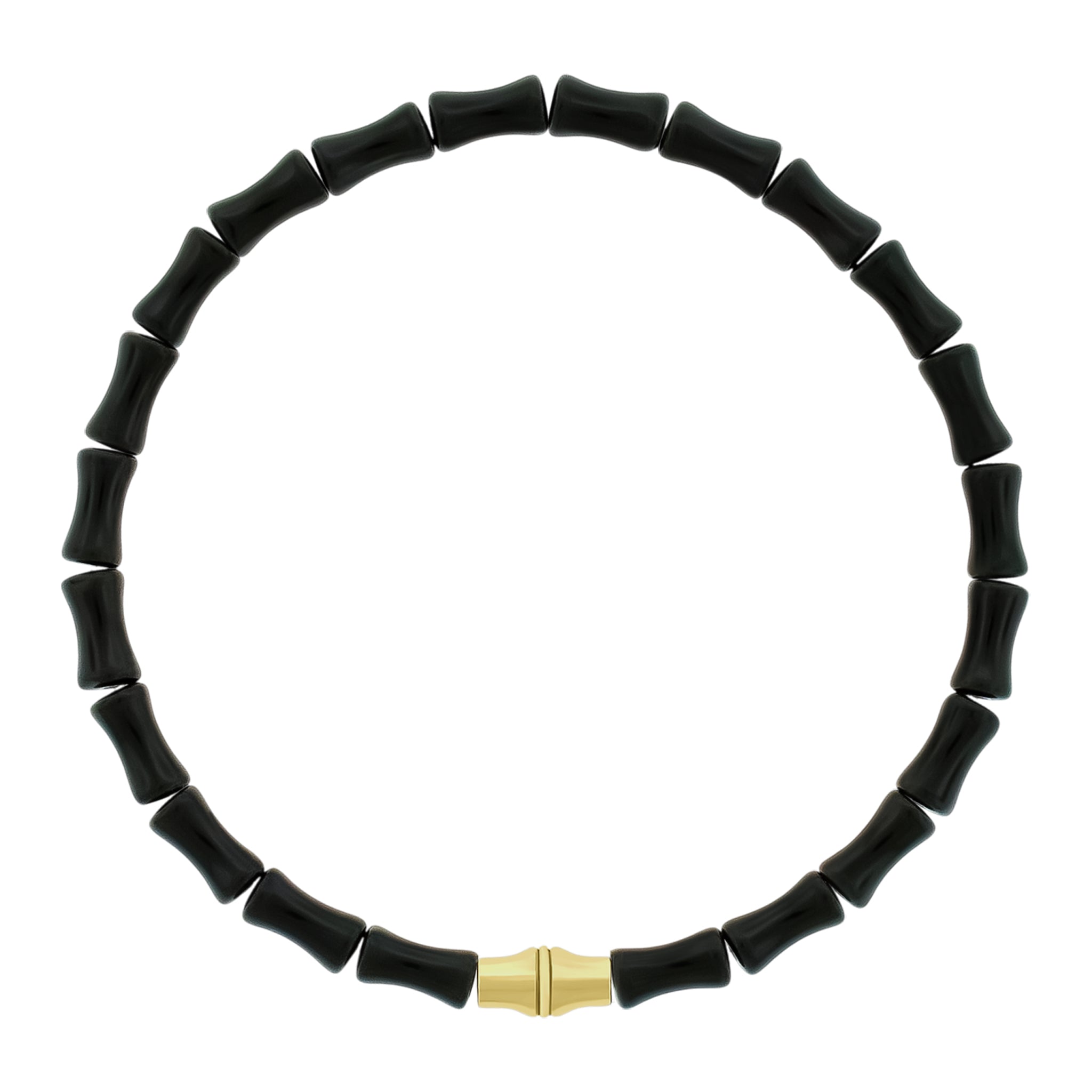 LUIS MORAIS 14k yellow gold Canister Bamboo tube on a glass beaded bracelet. Bamboo symbolizes strength, resilience, and the ability to grow through adversity.