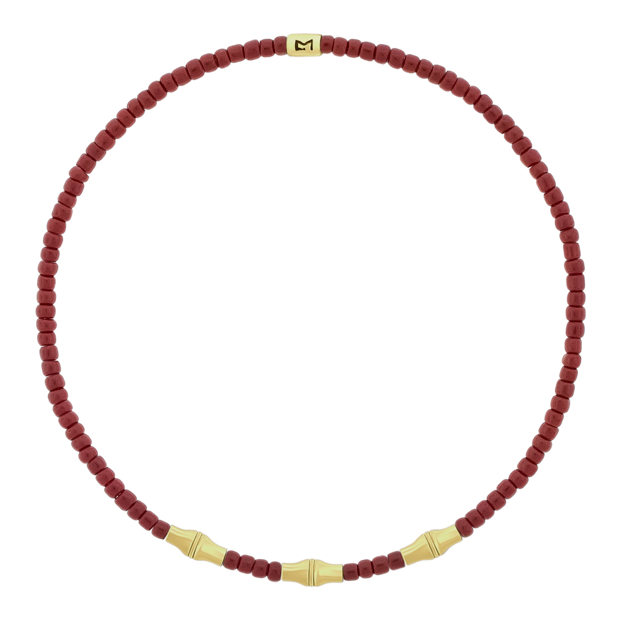 Mini Canister Bamboo Tubes on Burgundy Glass Bead Bracelet