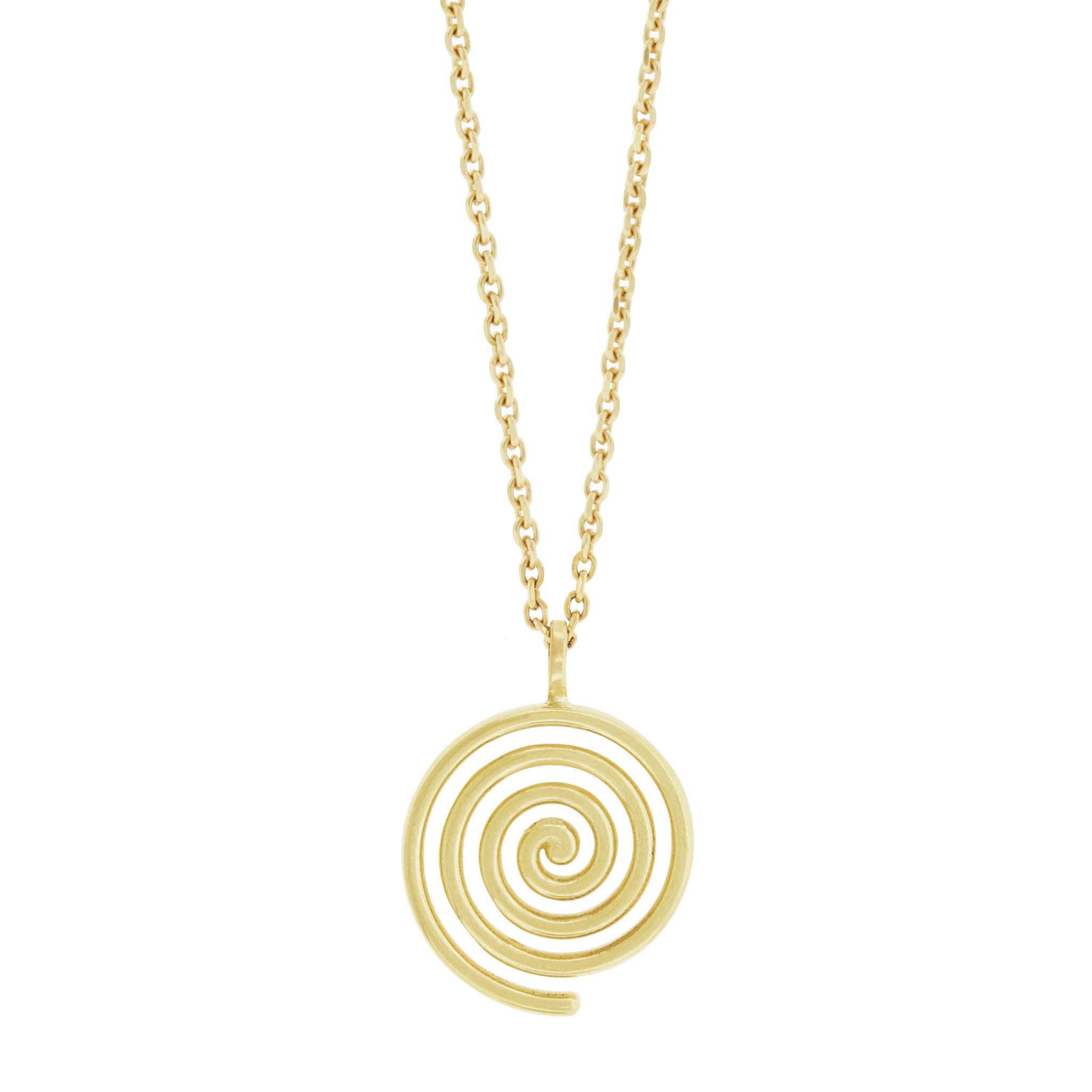 LUIS MORAIS 14K yellow gold spiral pendant. Chain sold separately. The spiral symbolizes growth, evolution, and the journey of life. A timeless emblem of continuous transformation, it represents balance, expansion, and the path to deeper wisdom.