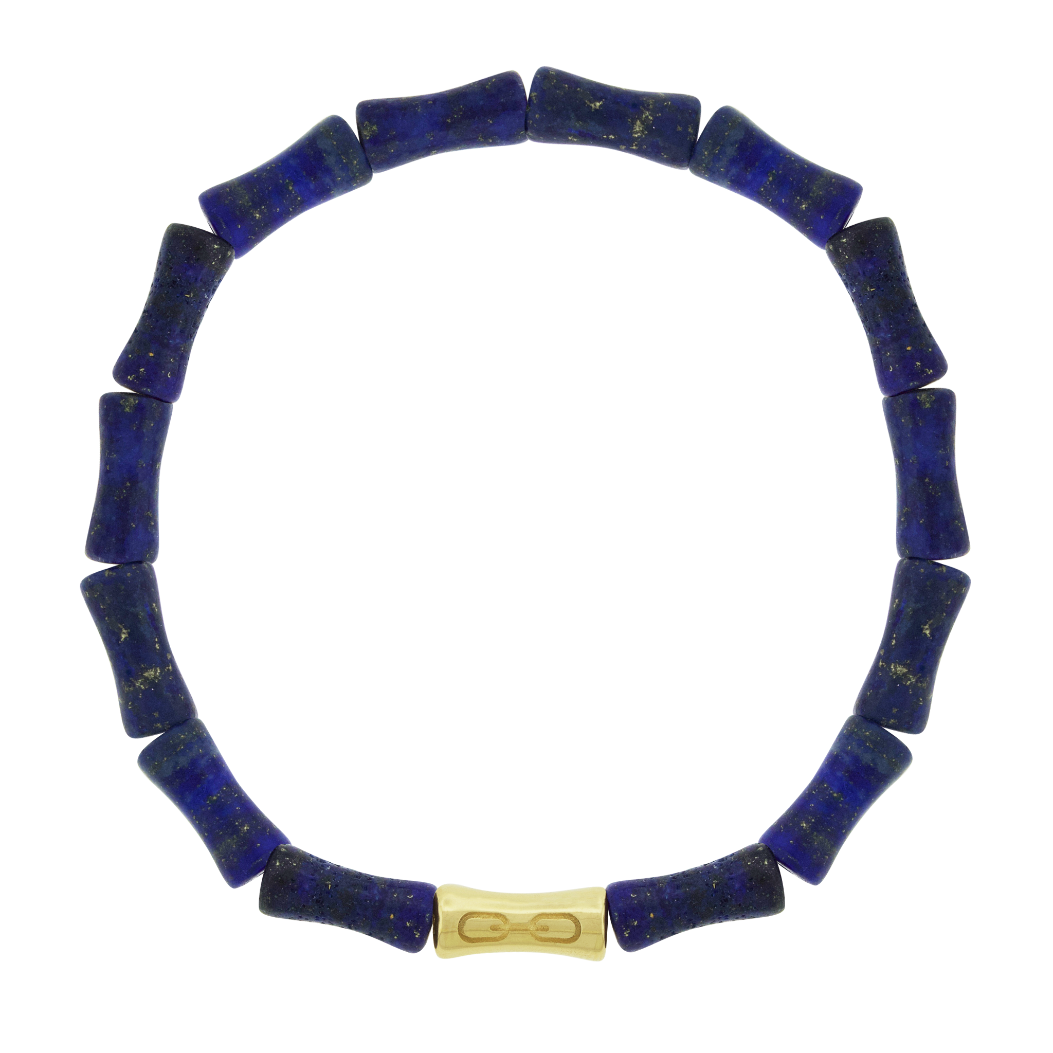LUIS MORAIS 14k yellow gold single Sheath Bamboo tube with a recessed symbol on a gemstone beaded bracelet. The chain symbolizes strength, connection, and unity, representing unbreakable bonds and resilience. It also reflects attachment—whether to people, ideas, or personal values—serving as a reminder of the ties that shape and support us.