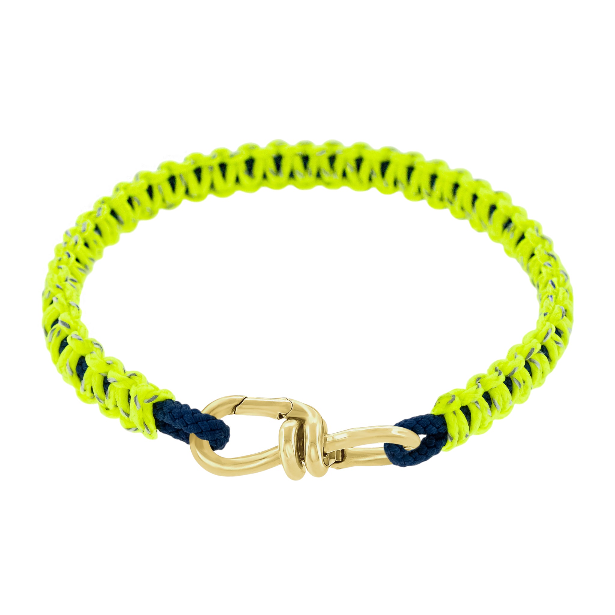 LUIS MORAIS 14k yellow gold wire link clasp on a braided cord bracelet. 