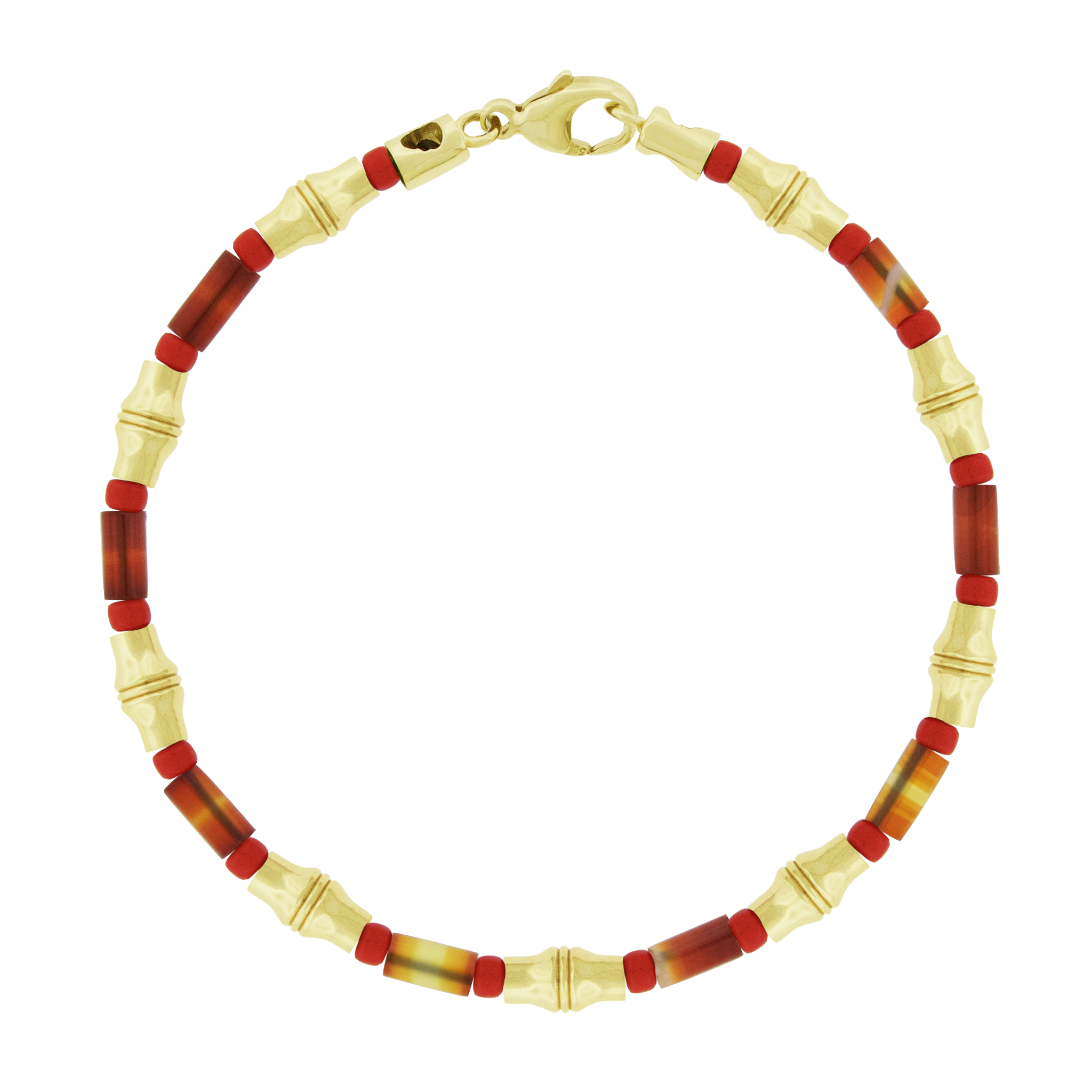 Canister Bamboo Tubes on Red Agate Bead Bracelet with Clasp