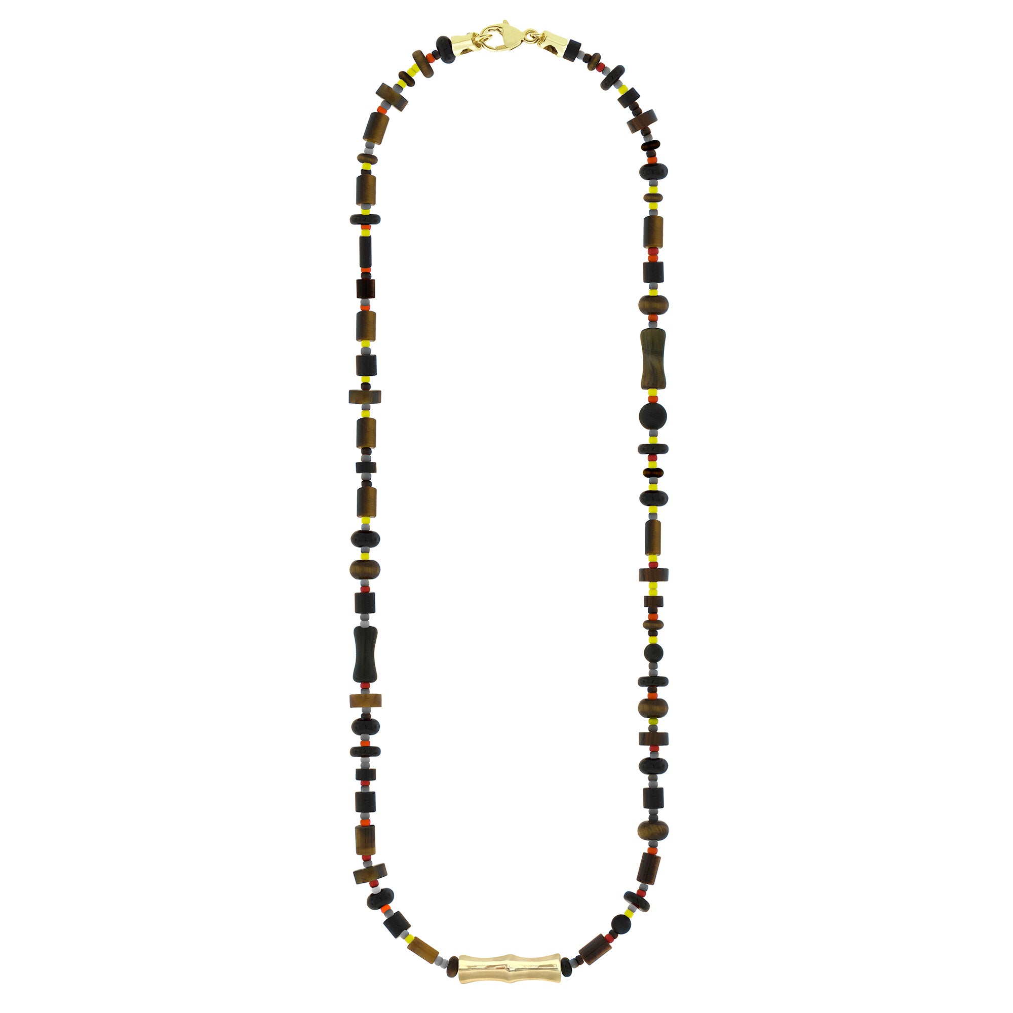 LUIS MORAIS 14k yellow gold Double-Sheath Bamboo on a gemstone beaded necklace with lobster clasp closure. Bamboo symbolizes strength, resilience, and the ability to grow through adversity.