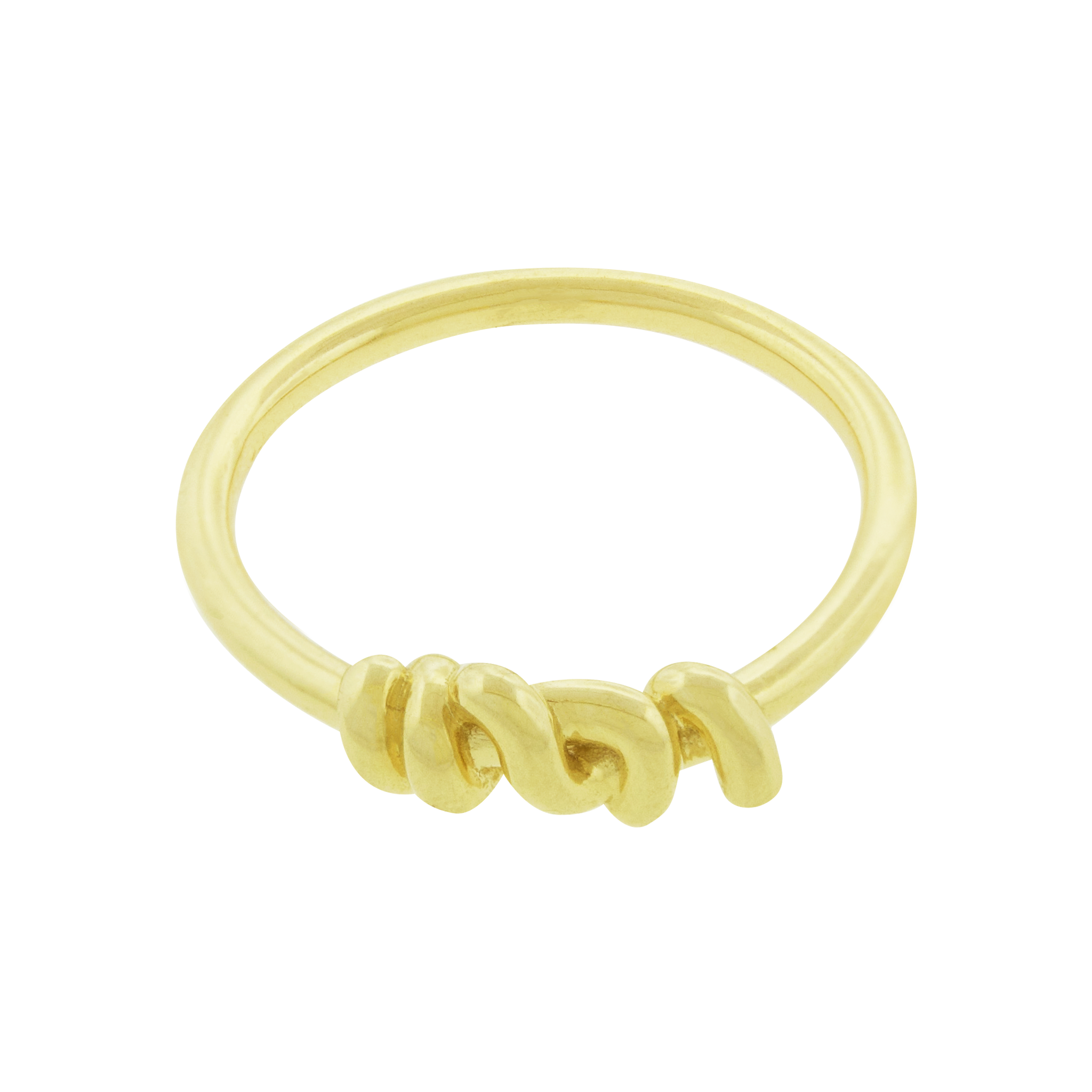 LUIS MORAIS 14k yellow gold thin entangled knot ring. This ring features an entangled knot, symbolizing the interconnectedness of life, love, and destiny. The design represents how our paths, though complex, are ultimately bound together in a shared journey. A meaningful reminder of the strength found in togetherness the bonds that hold us together.