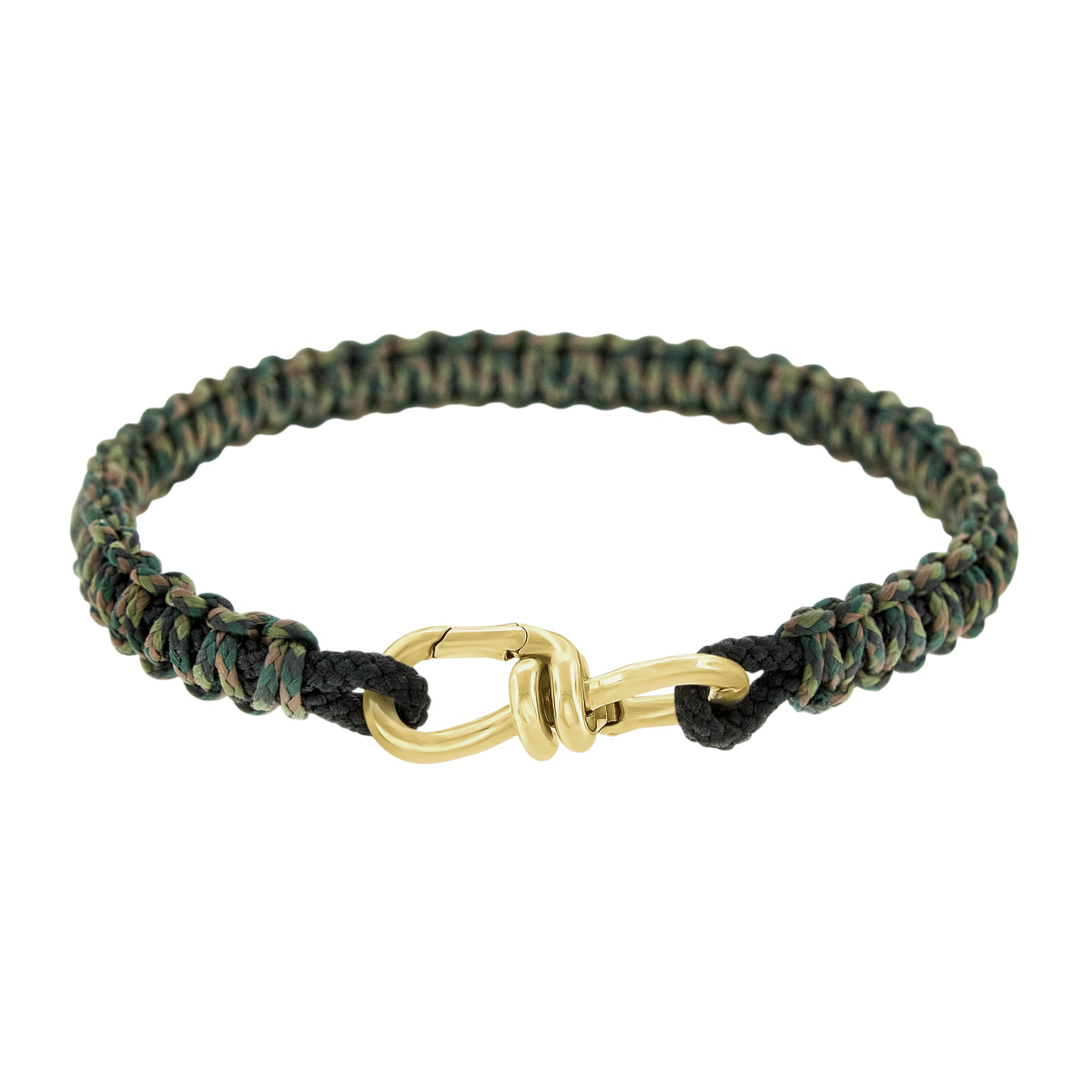 LUIS MORAIS 14k yellow gold wire link clasp on a braided cord bracelet. 