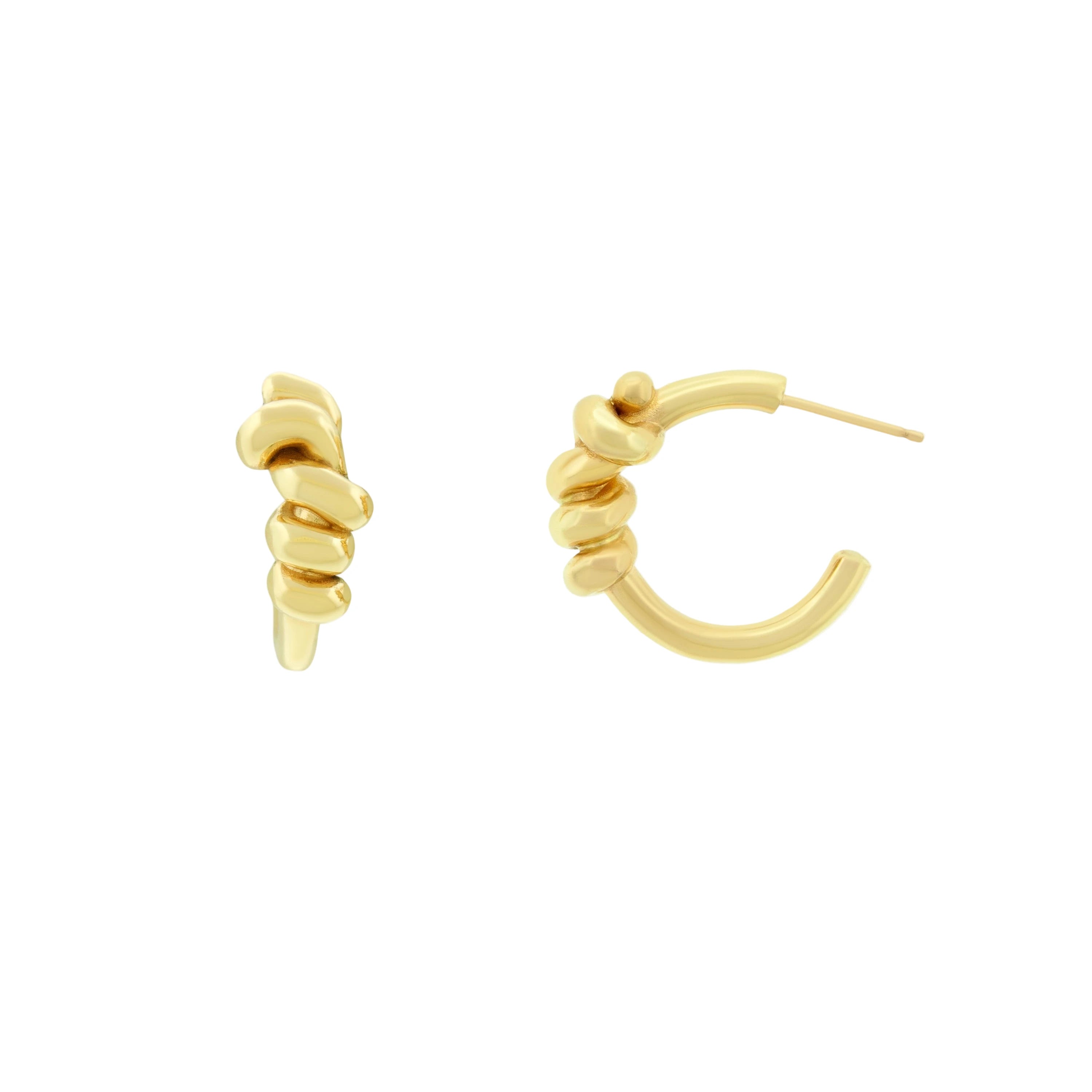 Gold hoop earrings on a white background