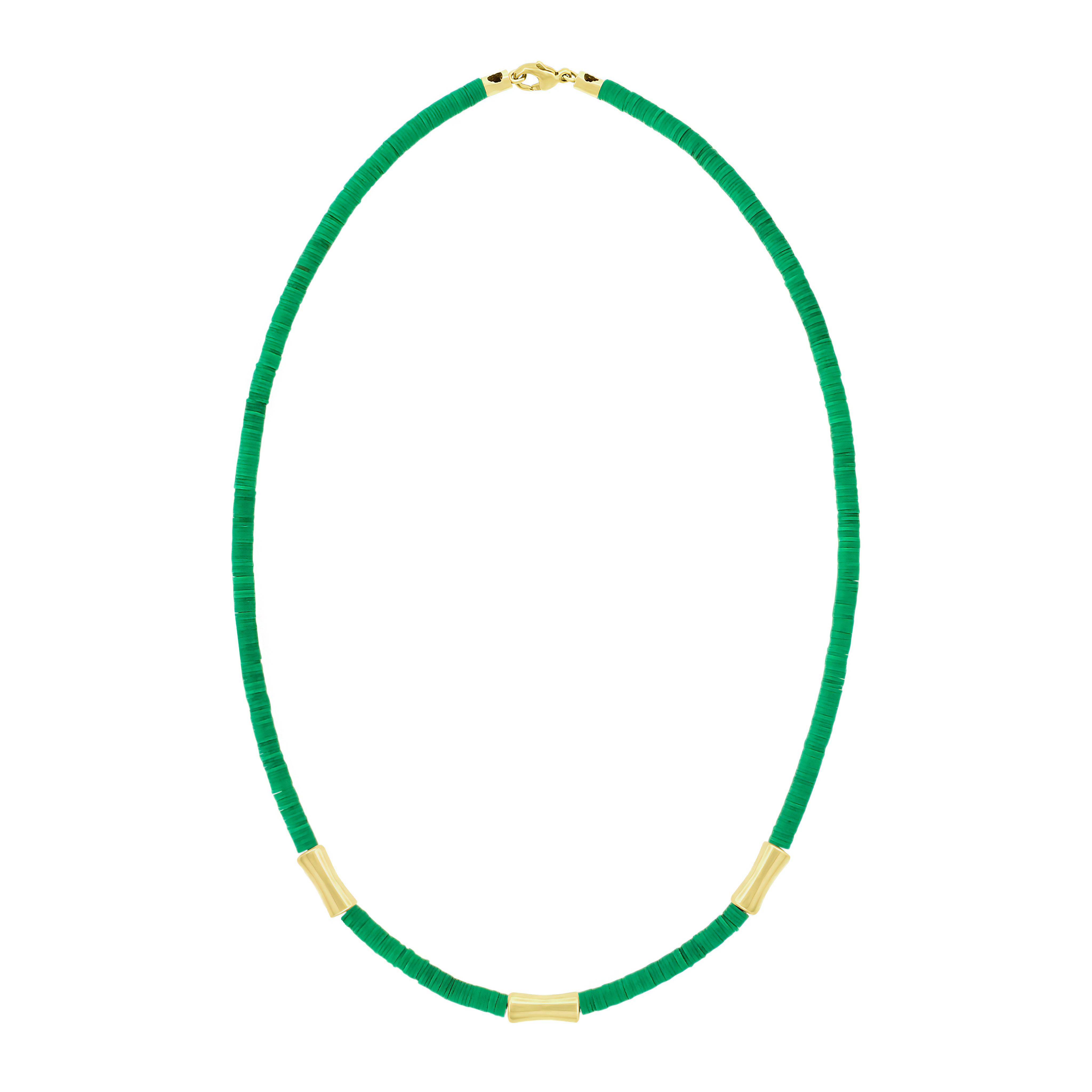 LUIS MORAIS Africa vinyl beaded necklace featuring three 14k yellow gold single sheath tubes. Lobster clasp closure.