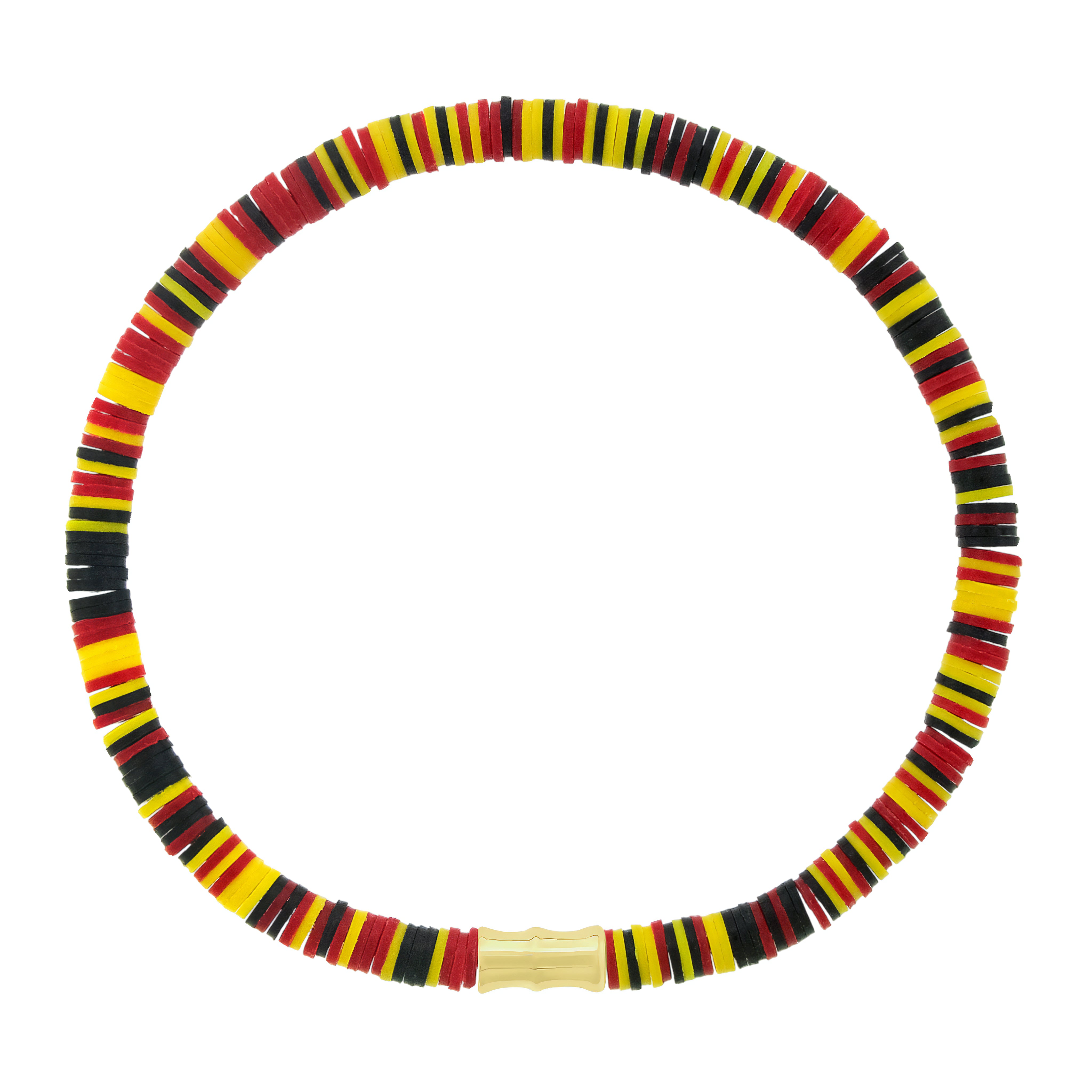 LUIS MORAIS 14k yellow gold bamboo tube on a vinyl beaded bracelet. Elastic cord.