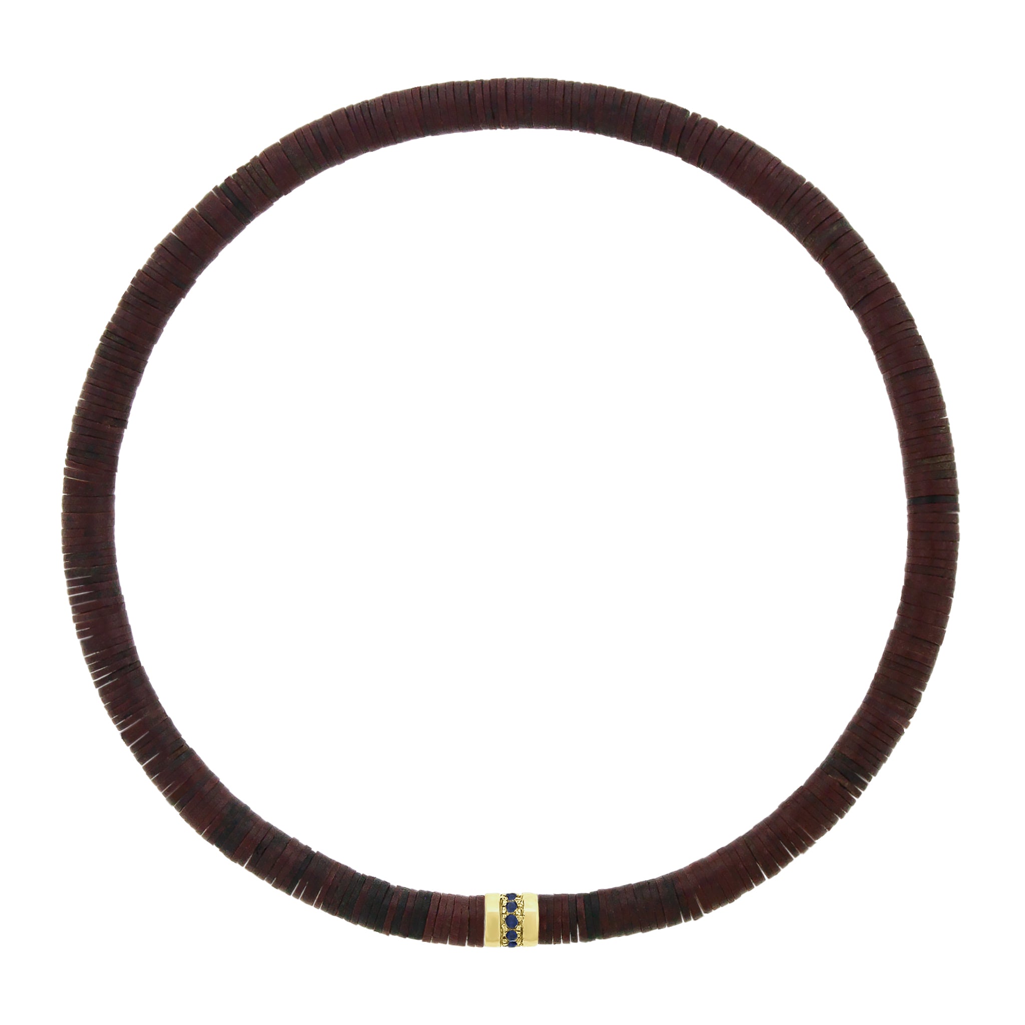 BLUE SAPPHIRE SHORT ROLL ON BROWN VINYL BEADED BRACELET