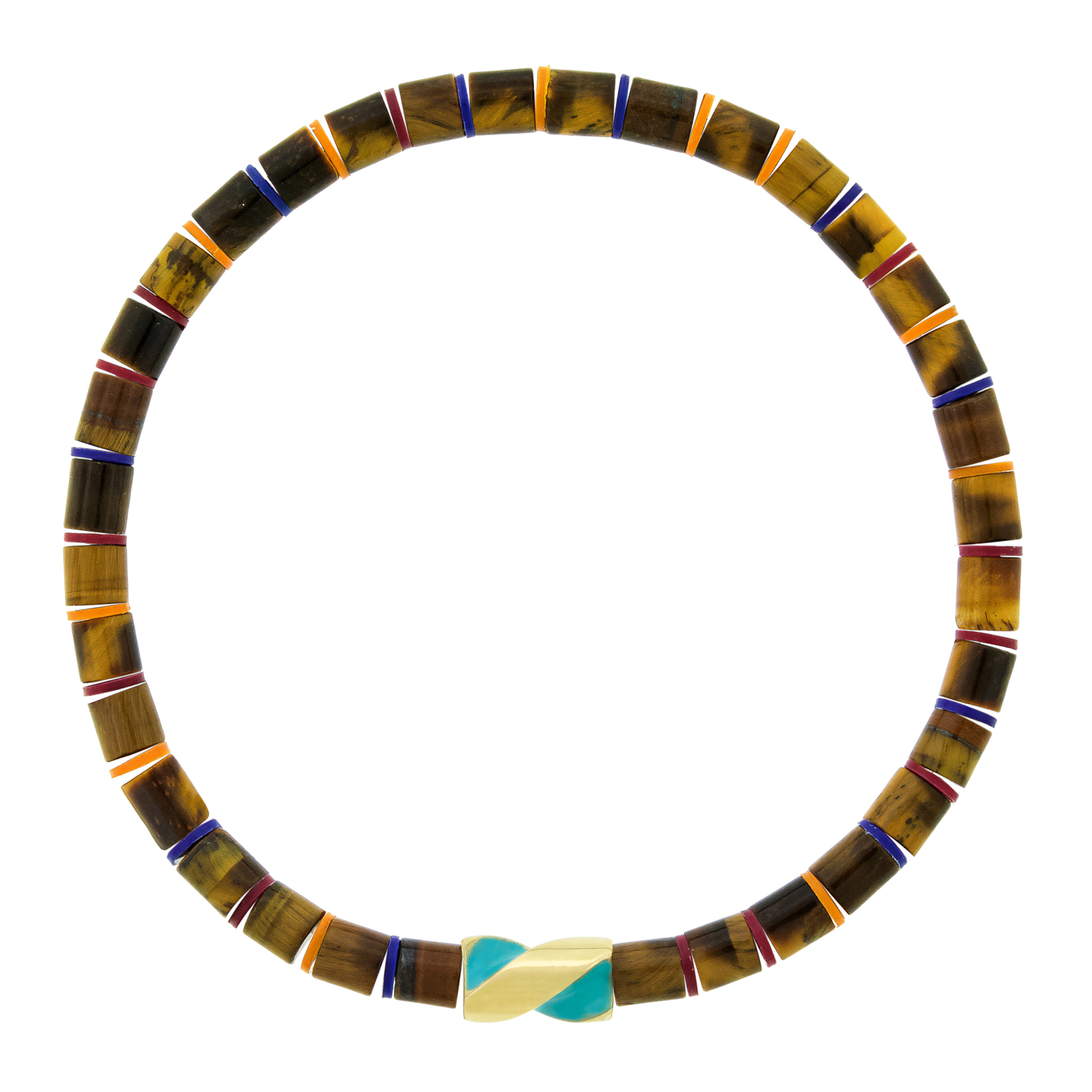 Colorful beaded necklace on a white background