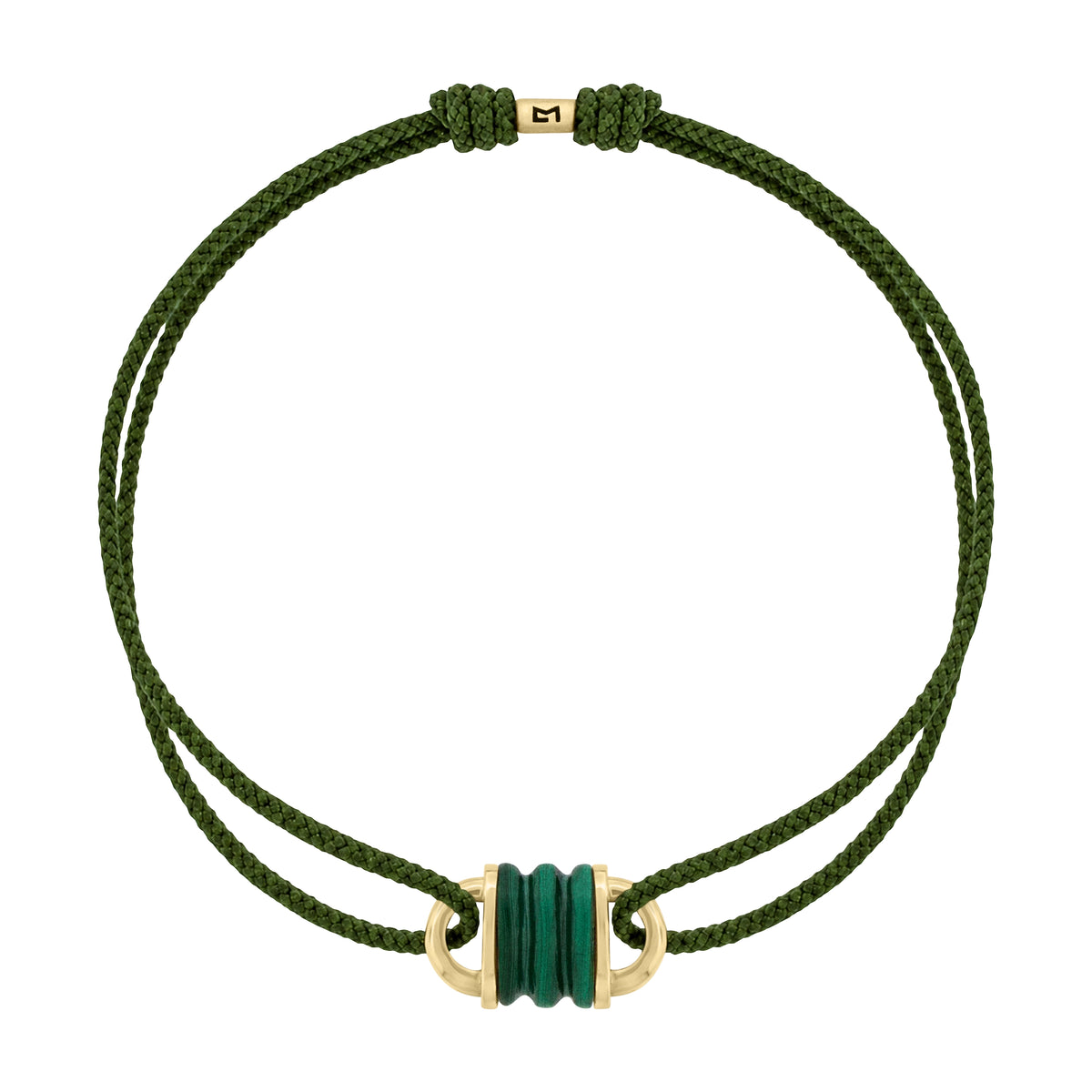 Malachite Padlock on a Pine Cord Bracelet