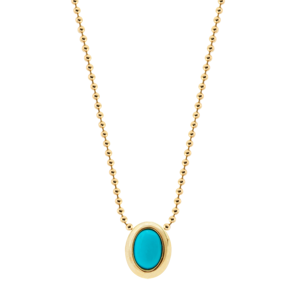 LUIS MORAIS 14k yellow gold oval <em>Eye of the Idol</em> cabochon bead with a Turquoise gemstone center on ball chain necklace.