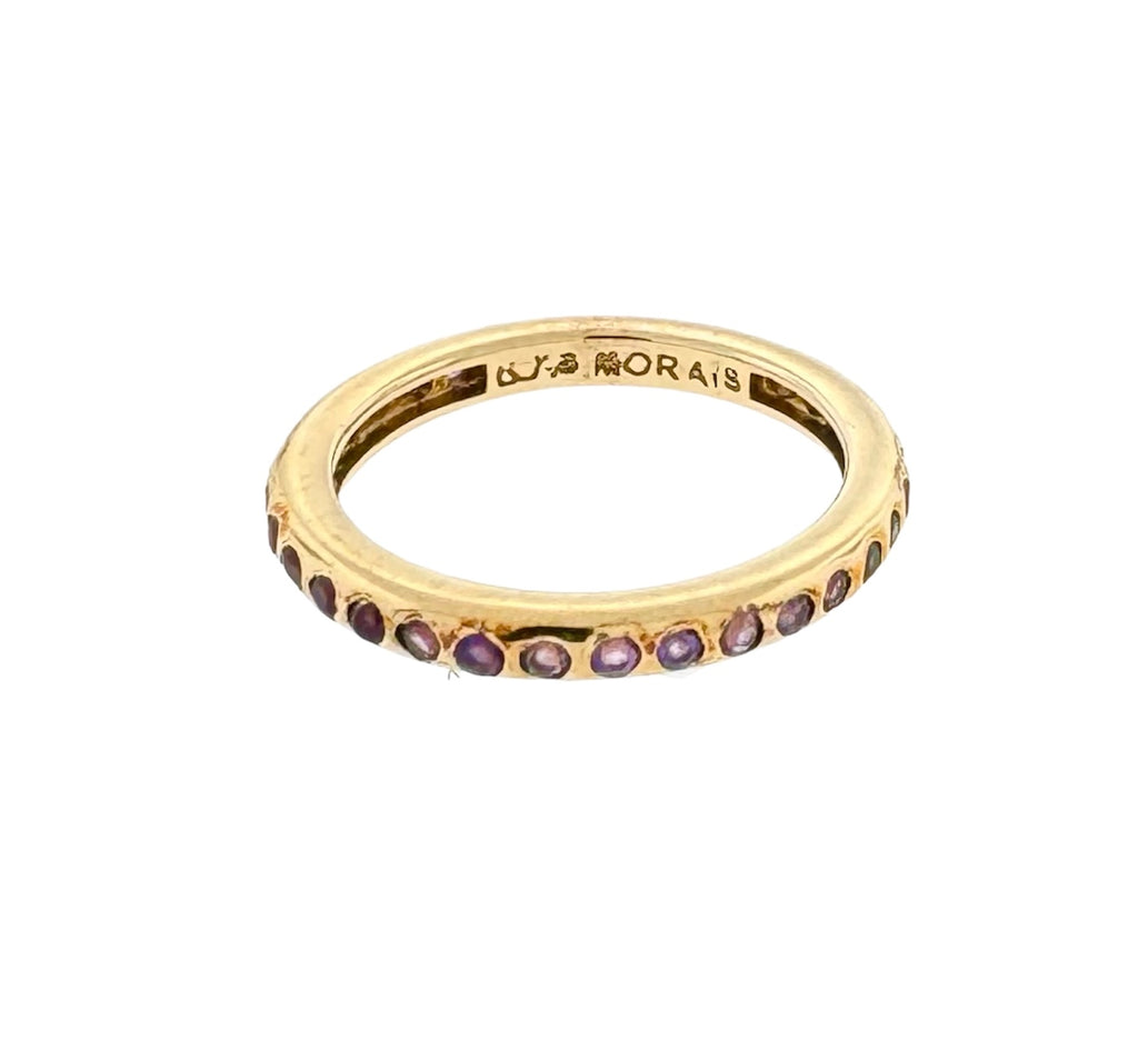 LUIS MORAIS 10k thin yellow gold ring purple Sapphires. 